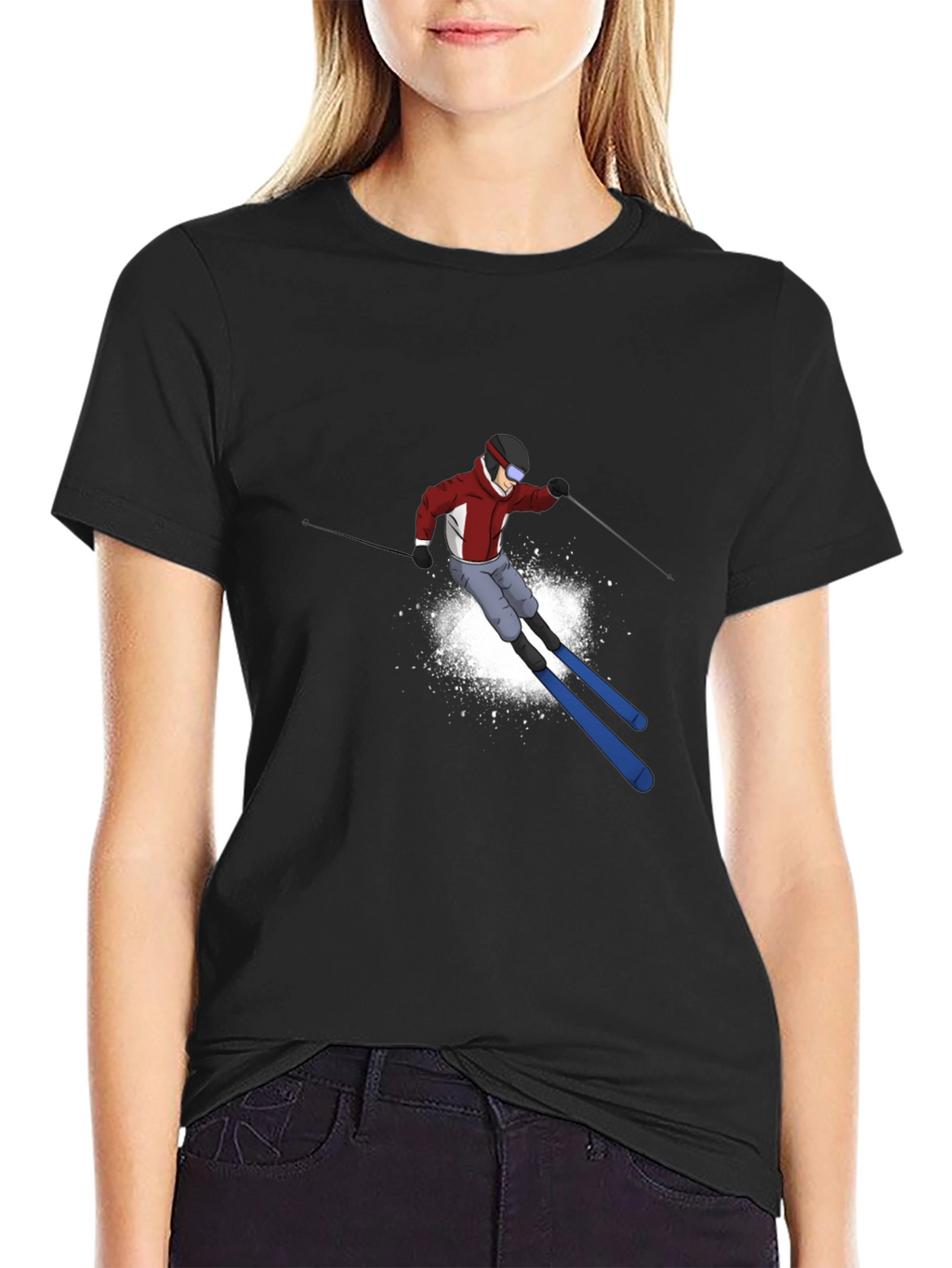 Cool Skier Graphic Black T-Shirt