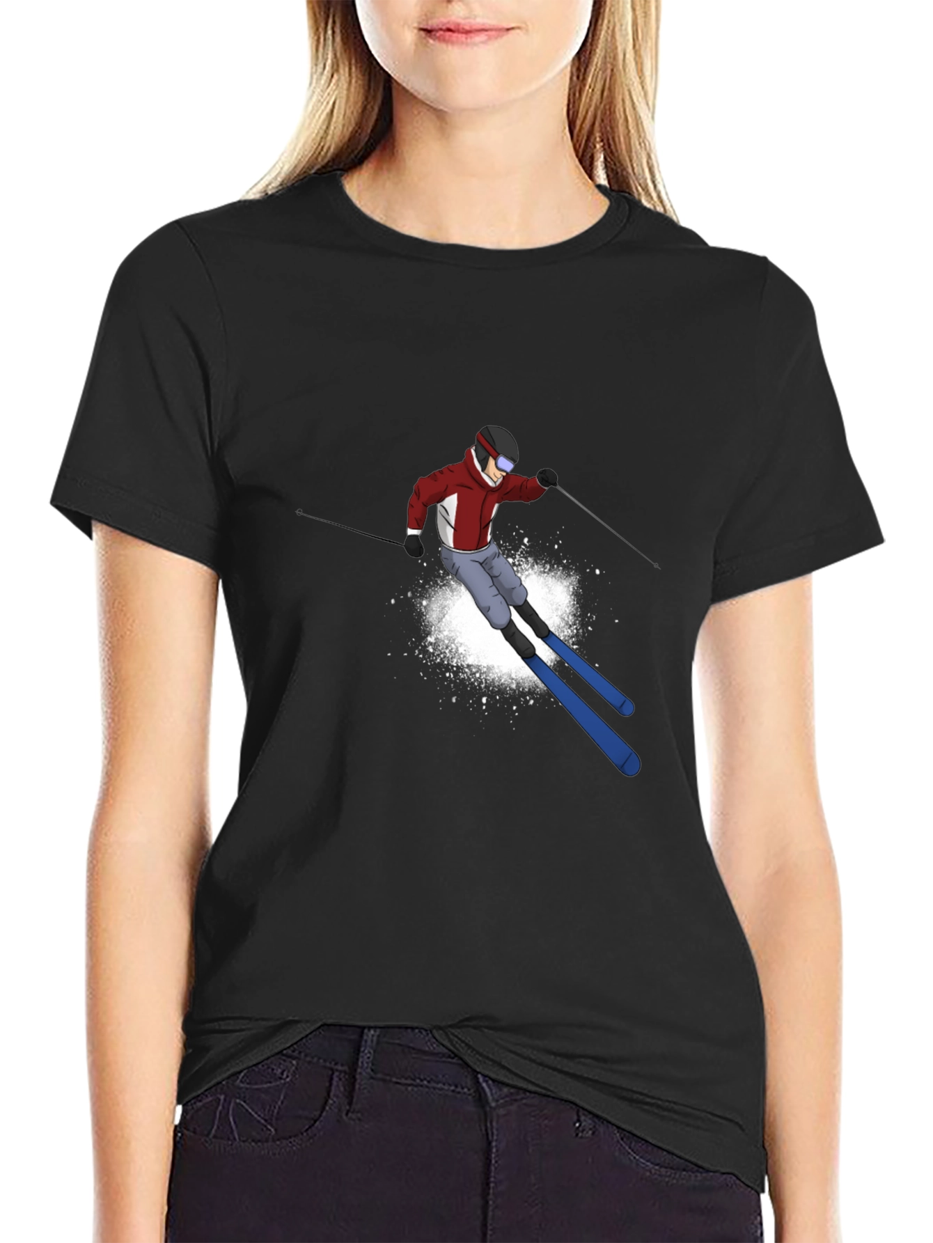 Cool Skier Graphic Black T-Shirt
