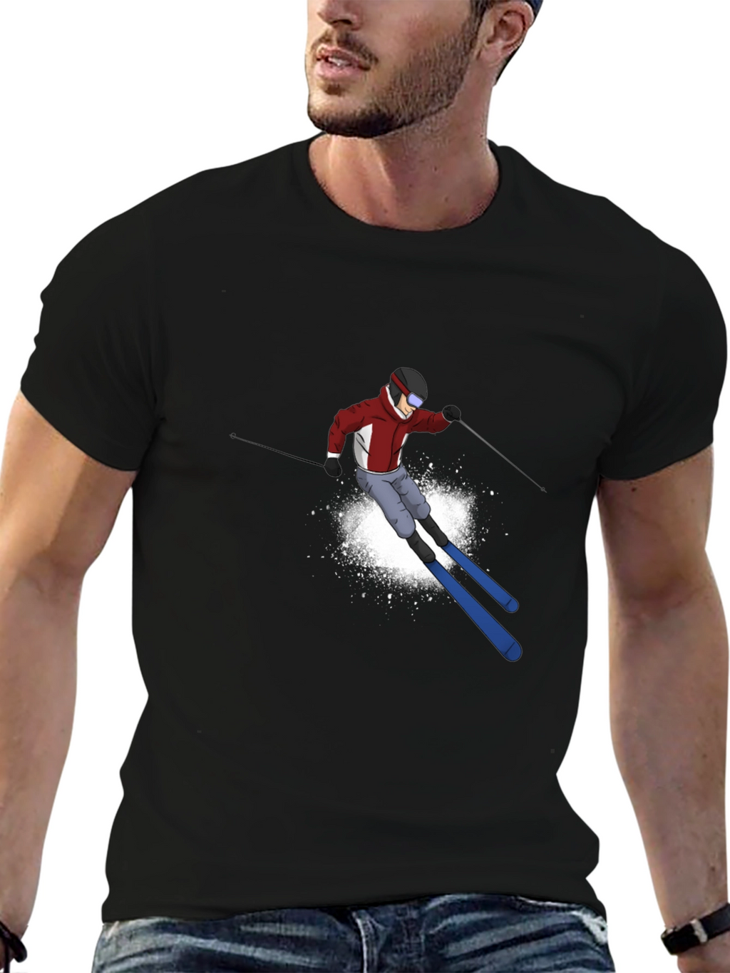 Cool Skier Graphic Black T-Shirt