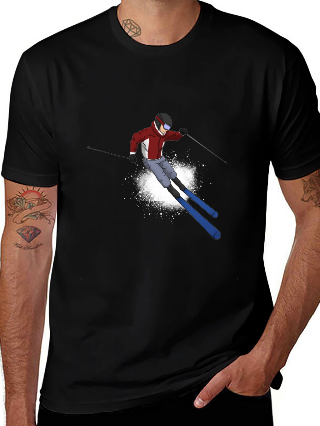 Cool Skier Graphic Black T-Shirt