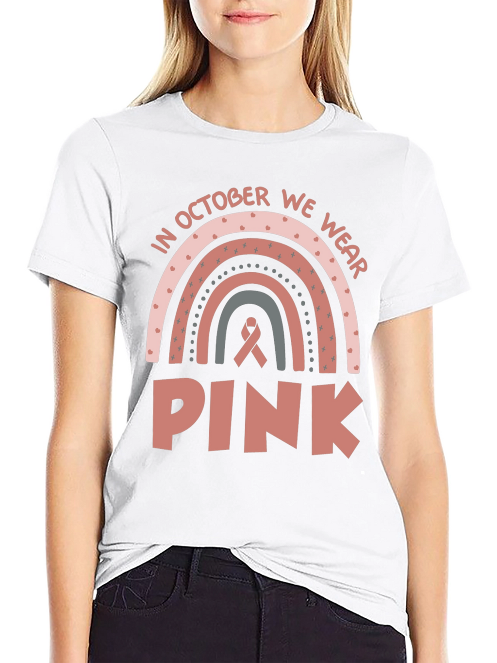 October We Wear Pink Ribbon Graphic Tee