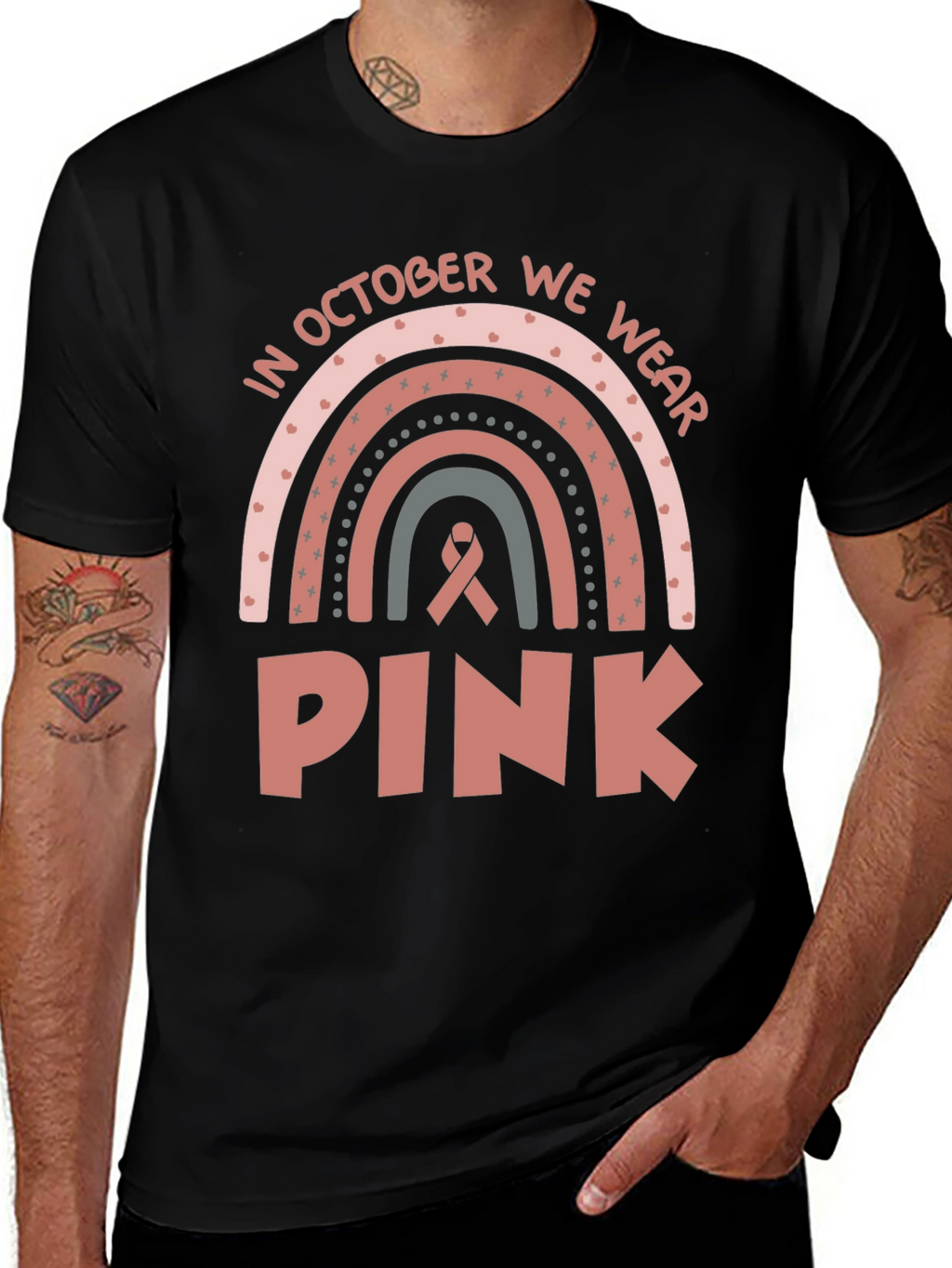 October We Wear Pink Ribbon Graphic Tee