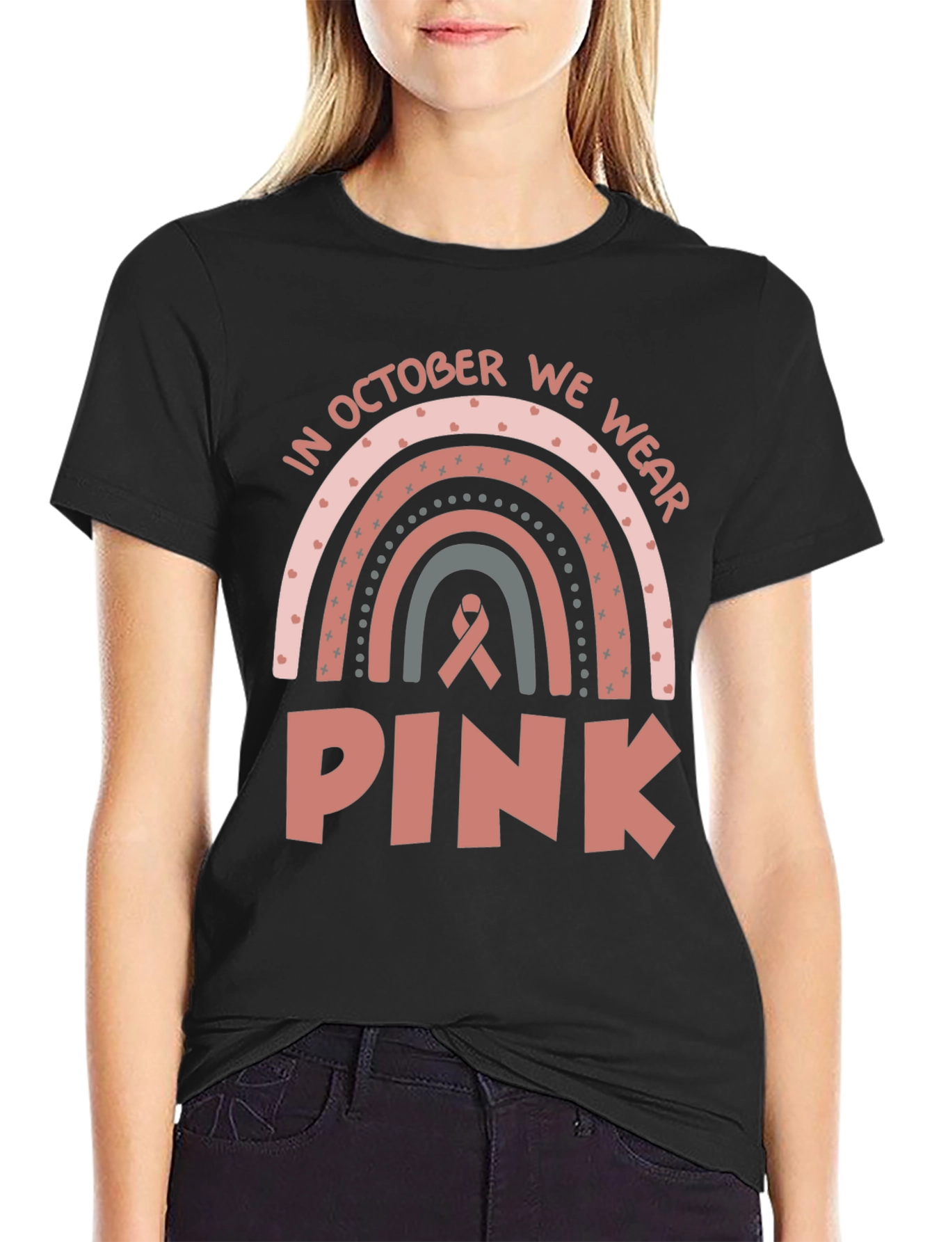 October We Wear Pink Ribbon Graphic Tee