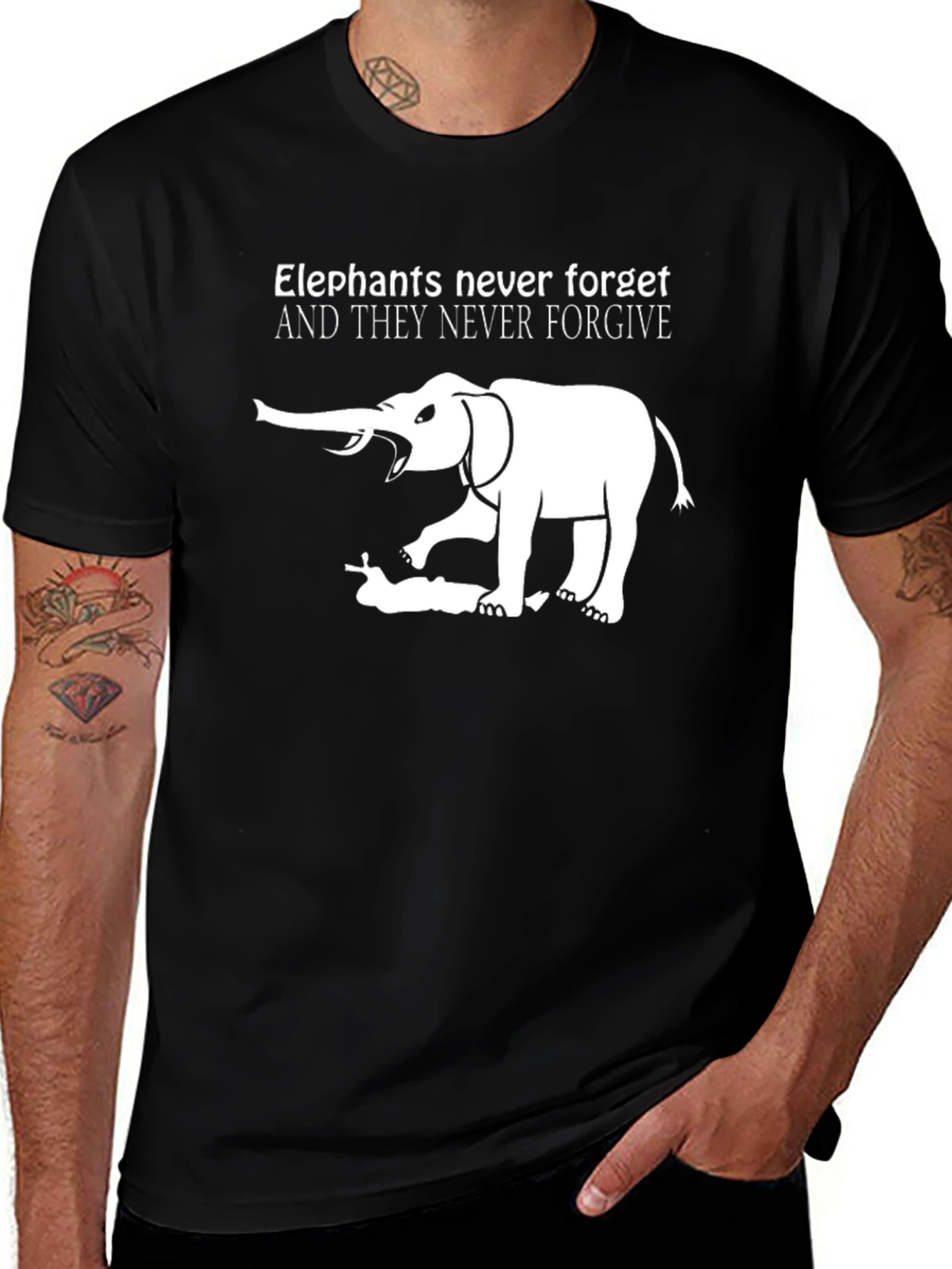 Elephants Never Forget Graphic Tee - Black Cotton