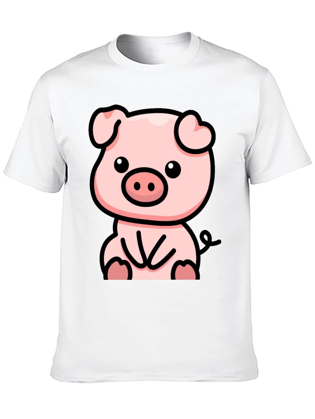 Cute Cartoon Pig Black T-Shirt