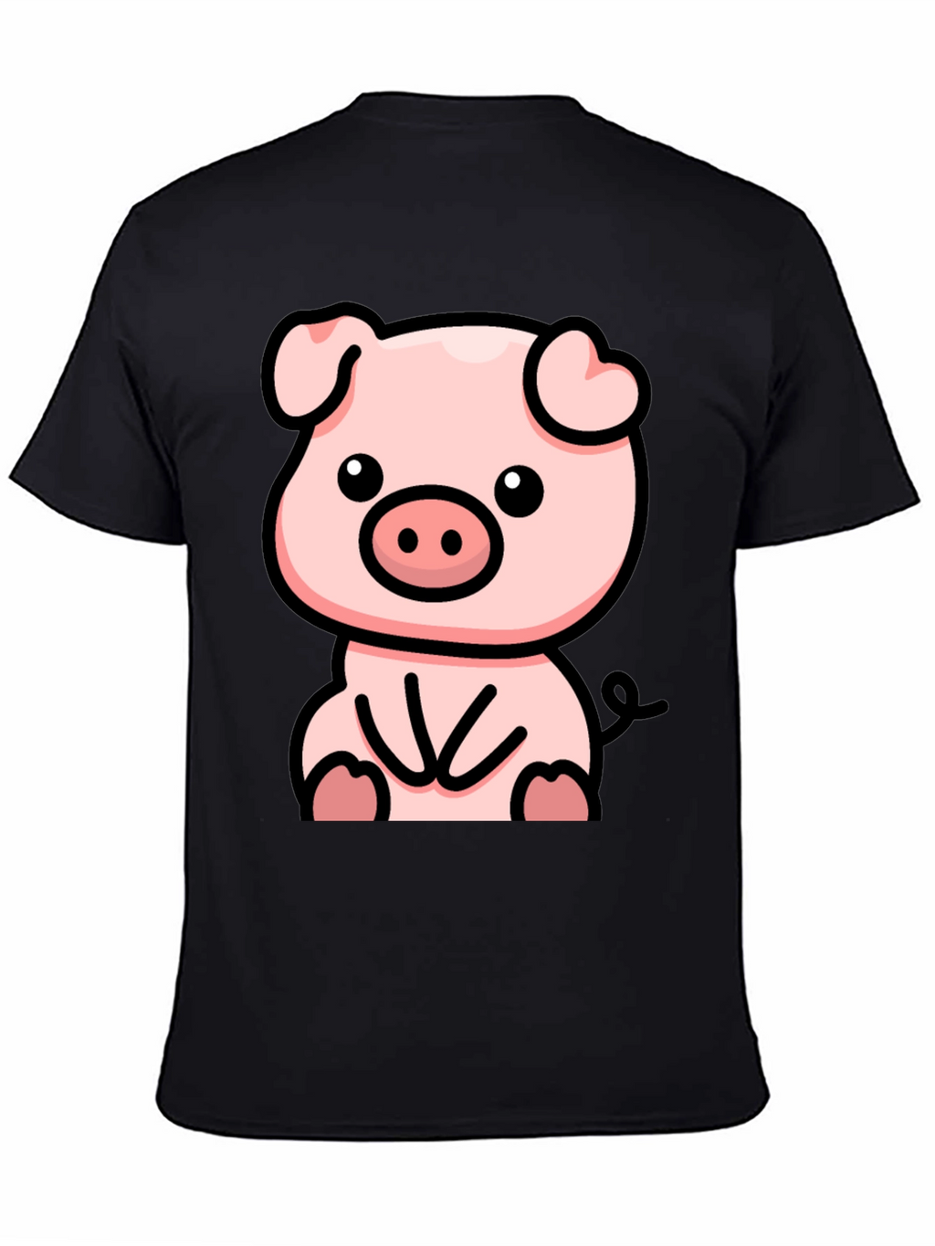 Cute Cartoon Pig Black T-Shirt