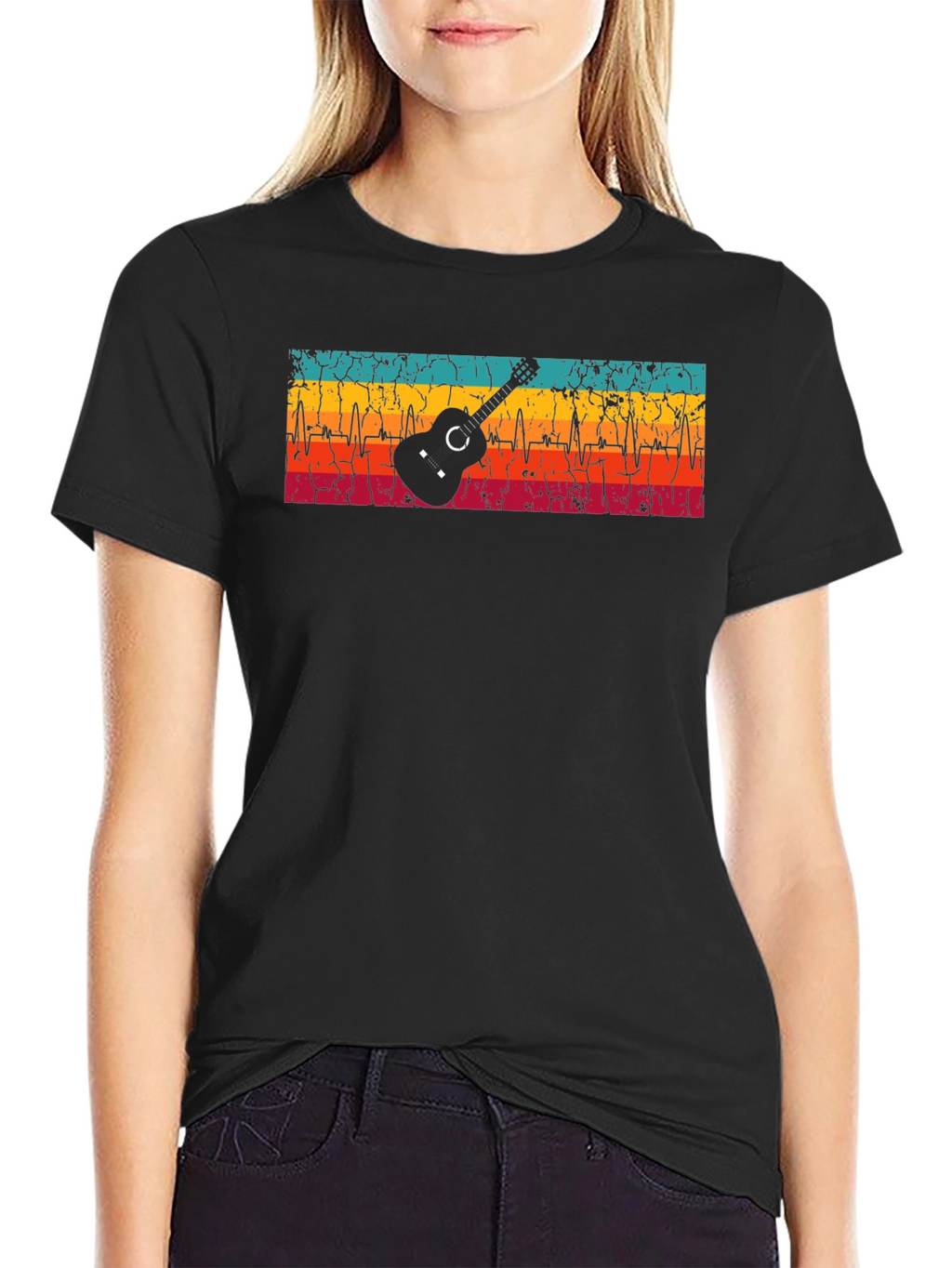 Guitar Heartbeat Graphic T-Shirt - Retro Design