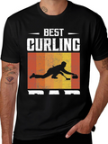 Best Curling Dad T-Shirt Black Graphic Tee