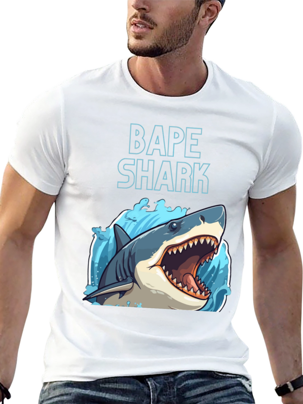 BAPE Shark Graphic Tee - Black Cotton Crew Neck