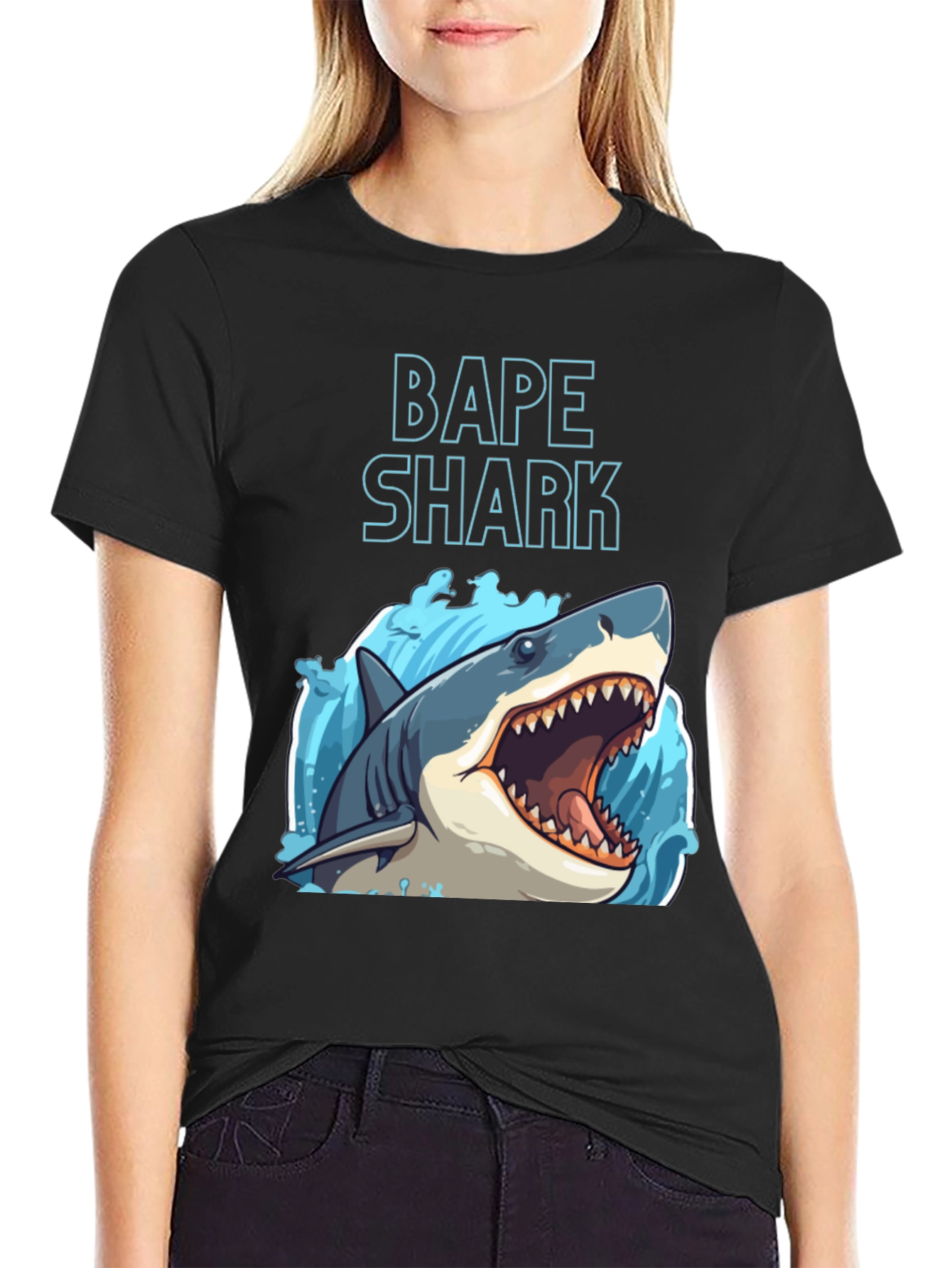 BAPE Shark Graphic Tee - Black Cotton Crew Neck