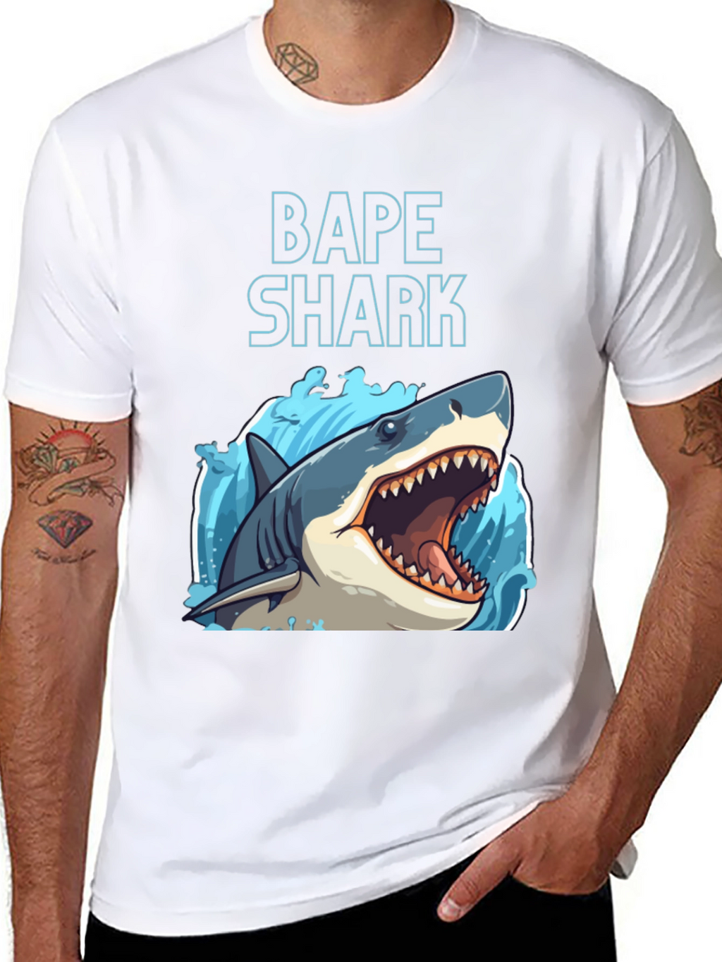BAPE Shark Graphic Tee - Black Cotton Crew Neck