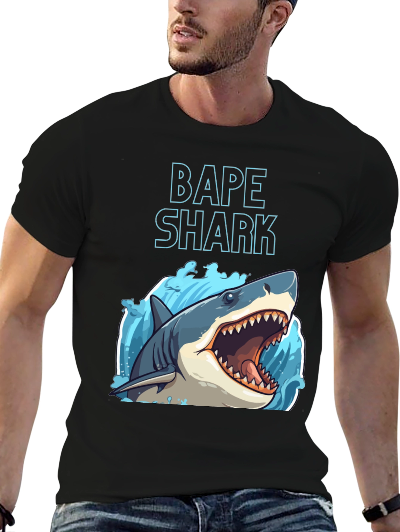 BAPE Shark Graphic Tee - Black Cotton Crew Neck