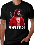 Mans Graphic Tee - Funny Design Black Casual Shirt