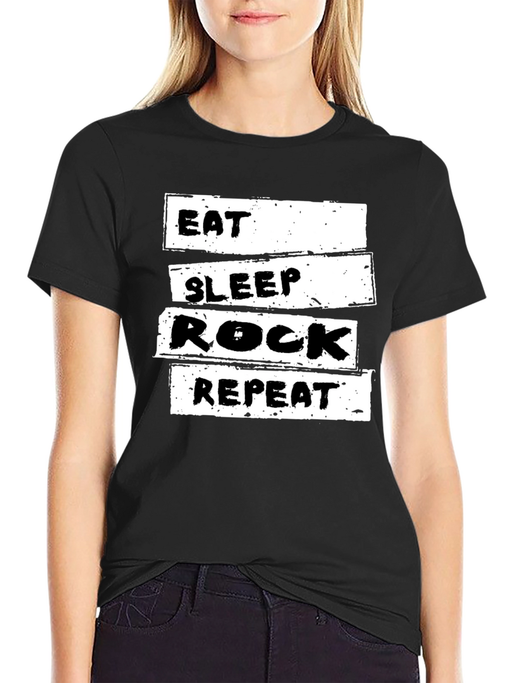 Eat Sleep Rock Repeat T-Shirt - Black Cotton Tee
