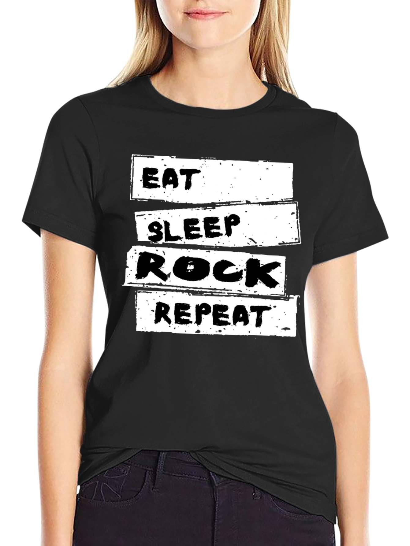 Eat Sleep Rock Repeat T-Shirt - Black Cotton Tee