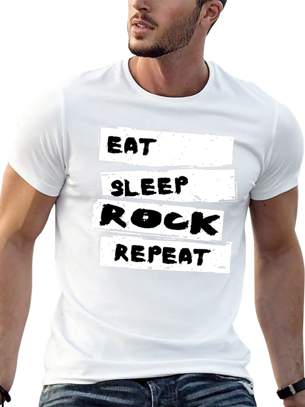 Eat Sleep Rock Repeat T-Shirt - Black Cotton Tee