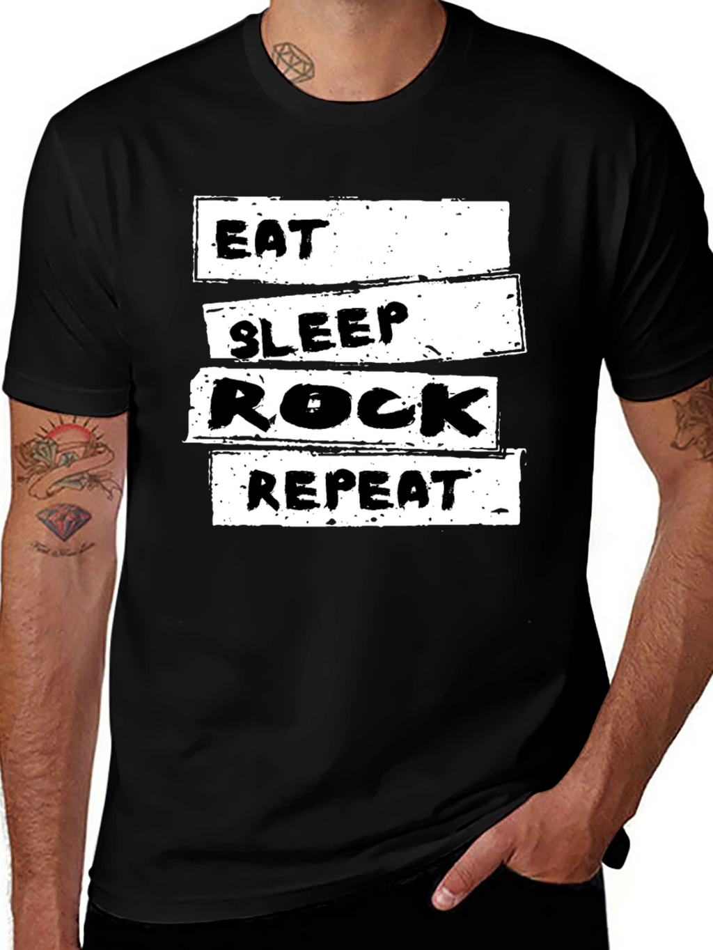 Eat Sleep Rock Repeat T-Shirt - Black Cotton Tee