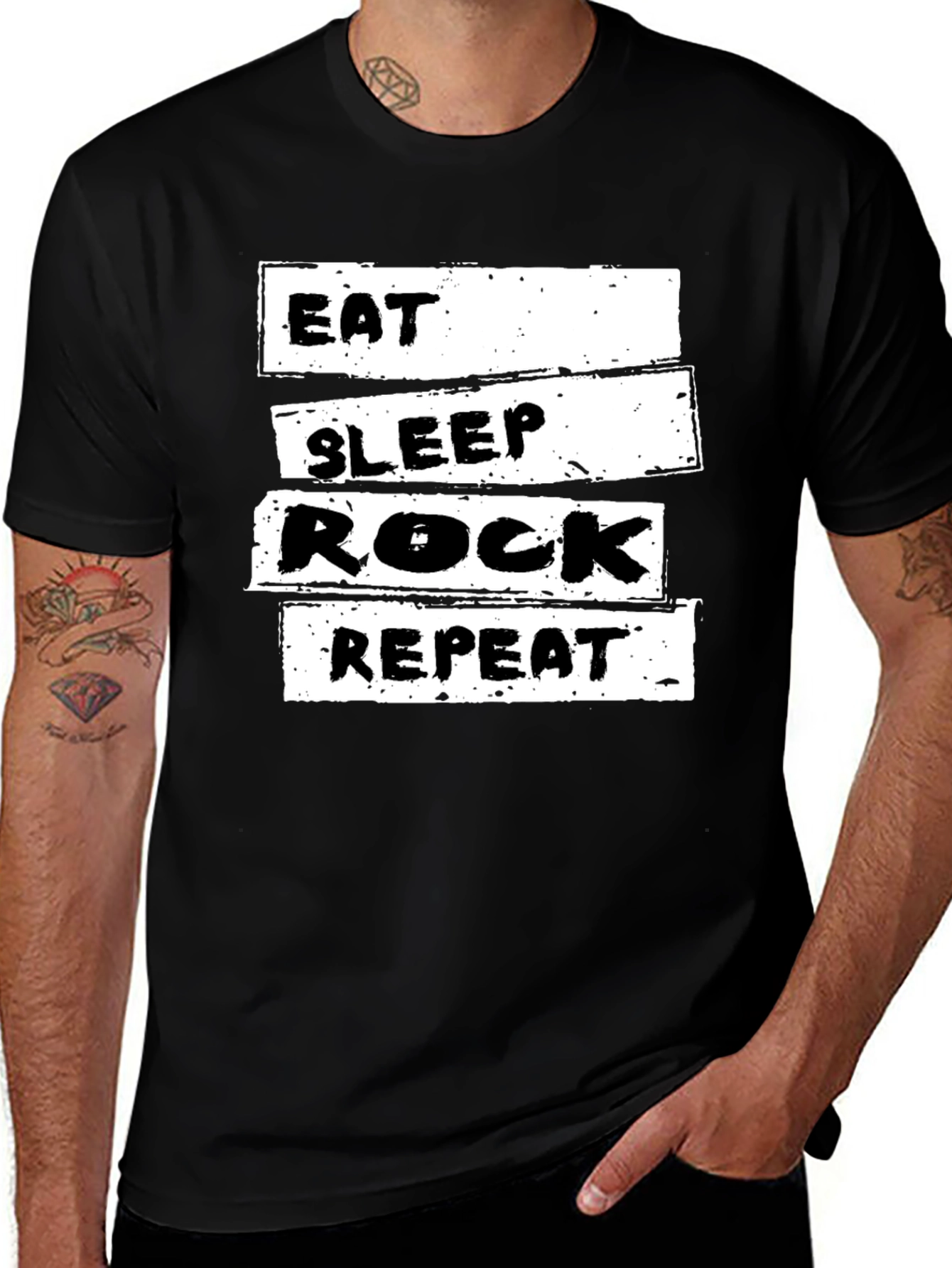 Eat Sleep Rock Repeat T-Shirt - Black Cotton Tee