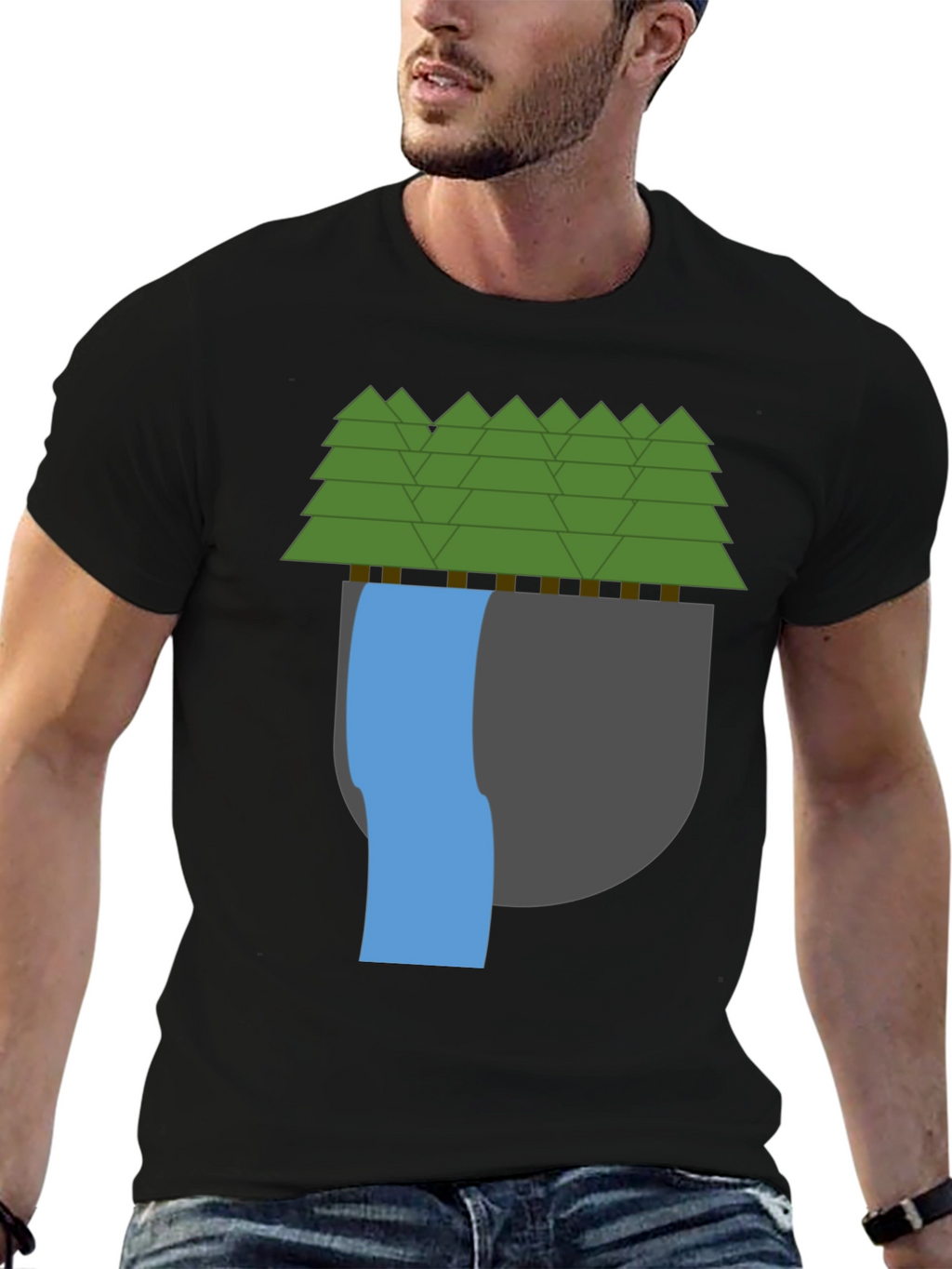 Nature Scene Graphic Tee - Black Cotton Blend