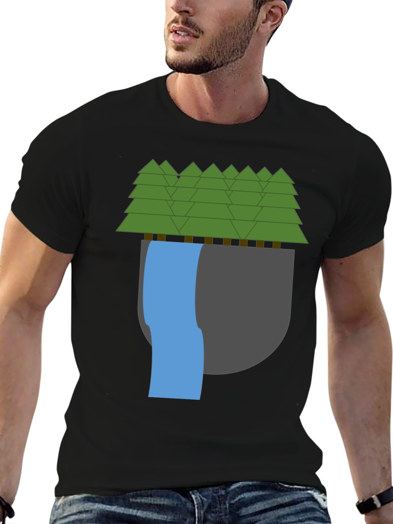 Nature Scene Graphic Tee - Black Cotton Blend