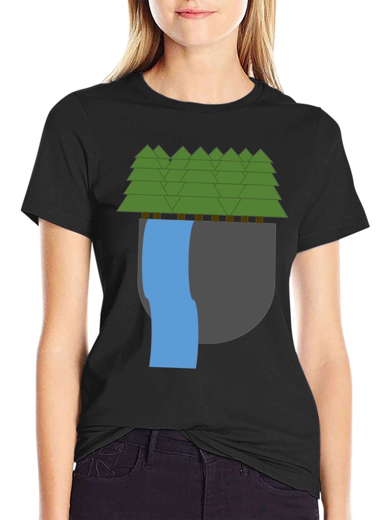 Nature Scene Graphic Tee - Black Cotton Blend