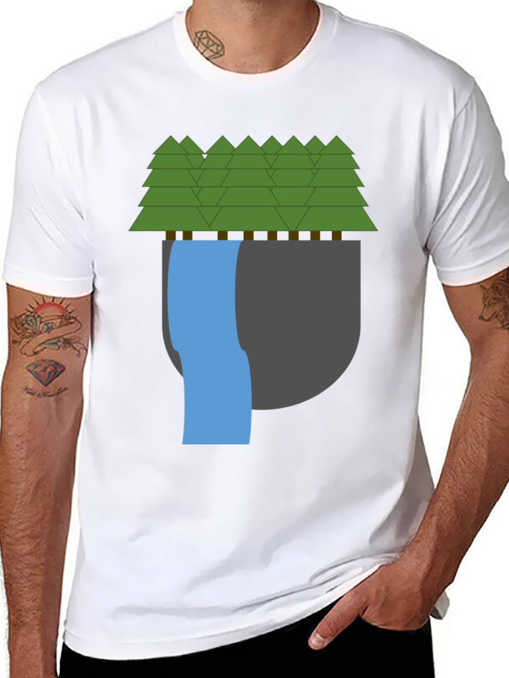 Nature Scene Graphic Tee - Black Cotton Blend