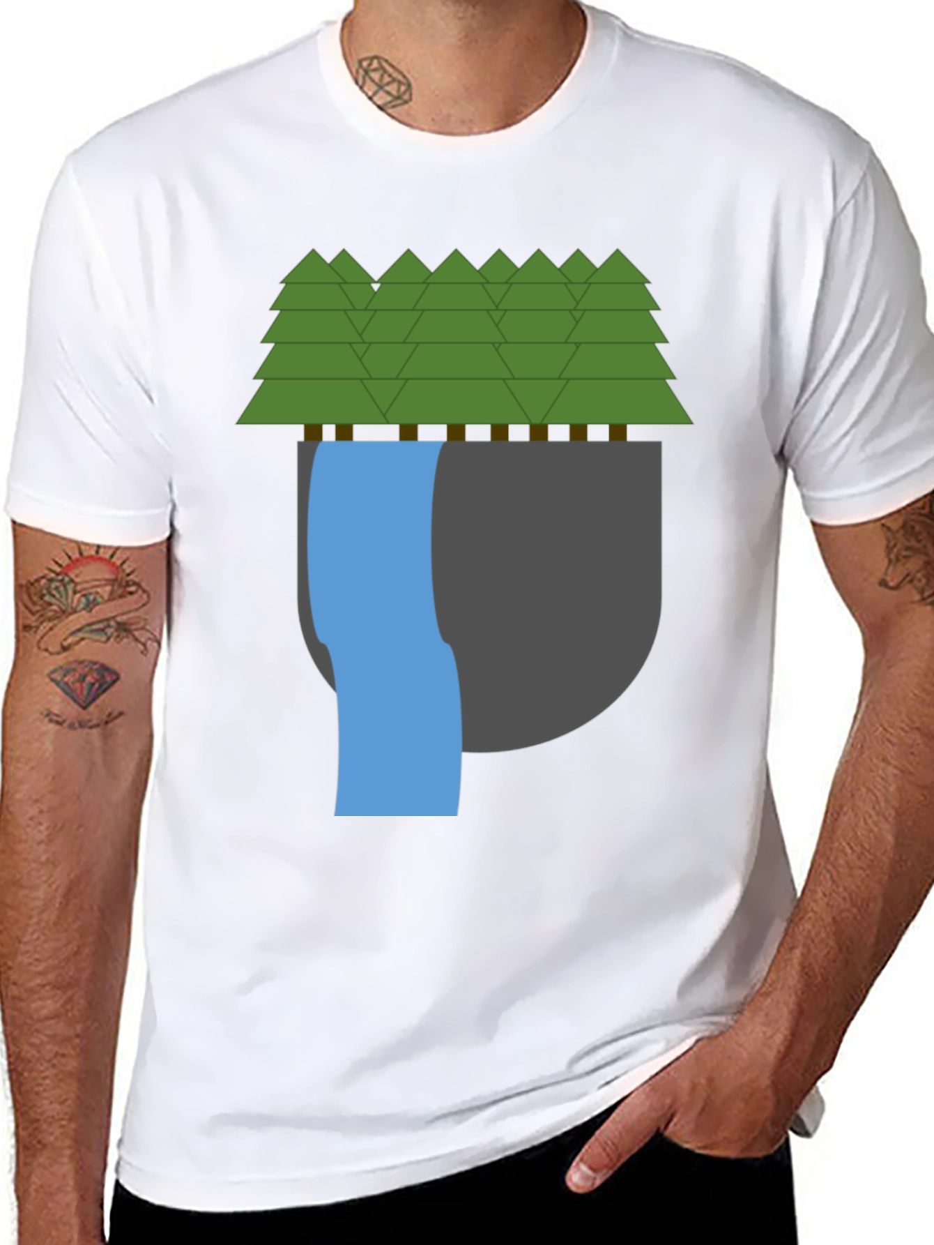 Nature Scene Graphic Tee - Black Cotton Blend