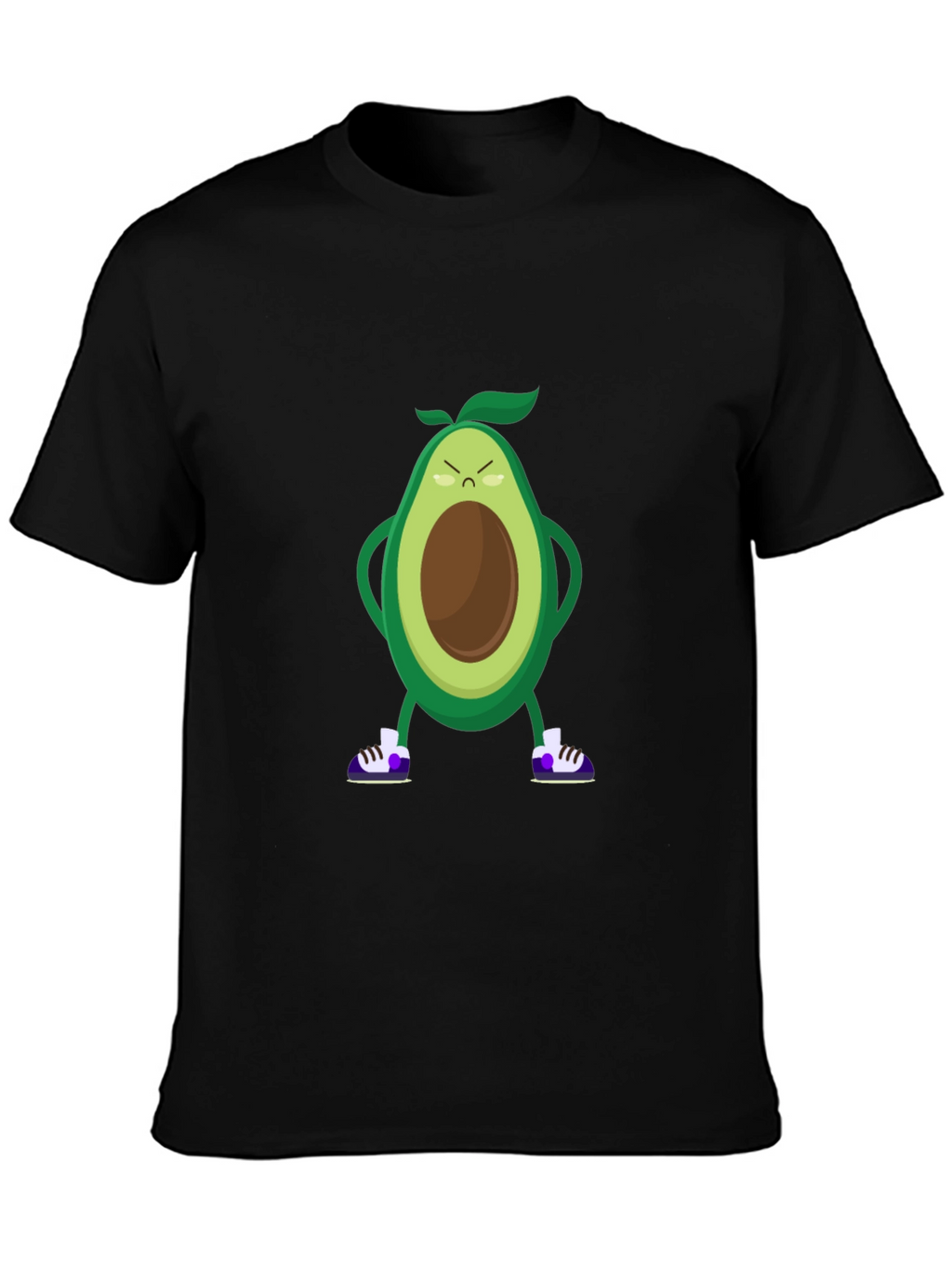 Angry Avocado Cartoon Print Black T-Shirt
