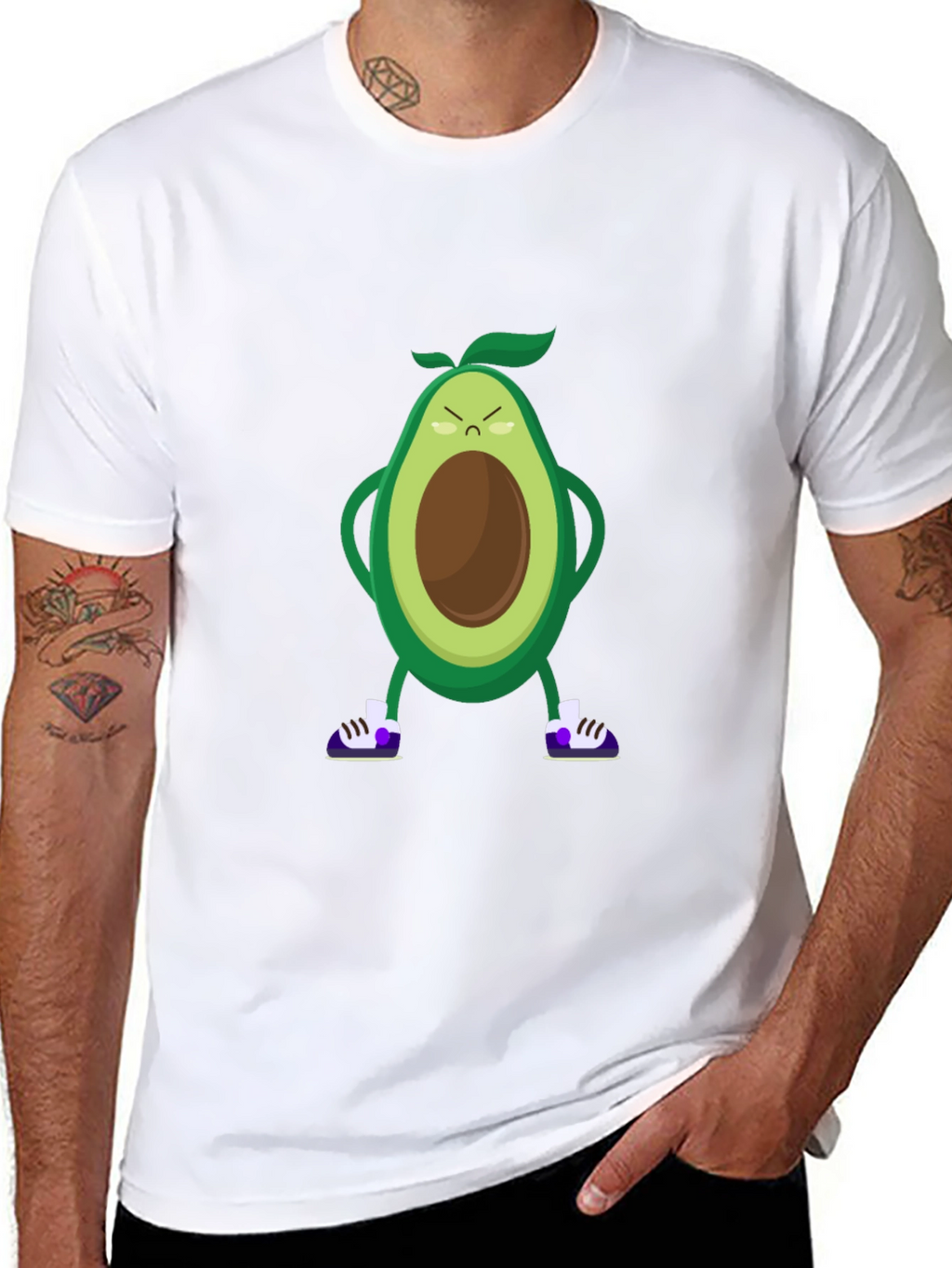 Angry Avocado Cartoon Print Black T-Shirt