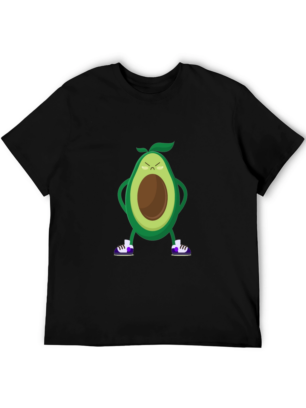 Angry Avocado Cartoon Print Black T-Shirt