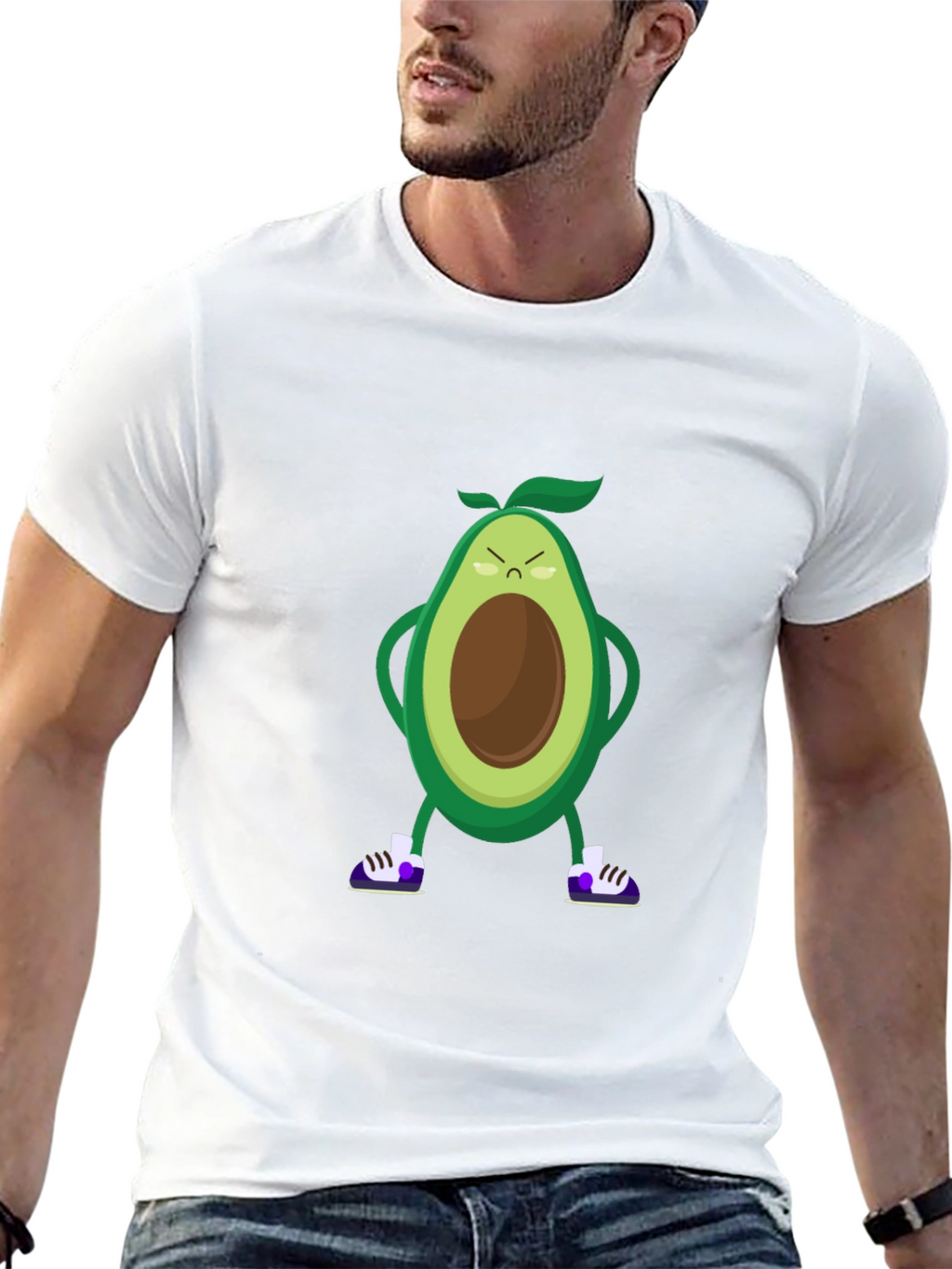 Angry Avocado Cartoon Print Black T-Shirt