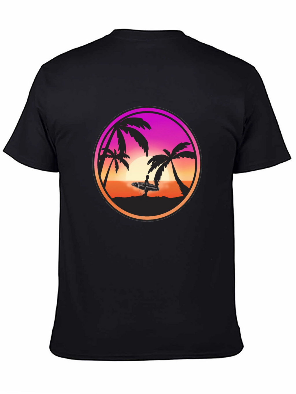 Sunset Surfer Graphic Tee - Black Cotton Blend