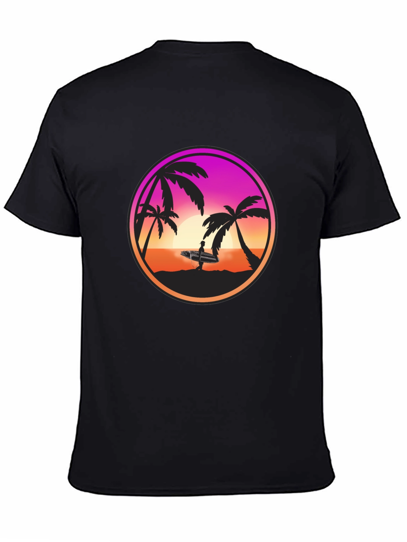 Sunset Surfer Graphic Tee - Black Cotton Blend