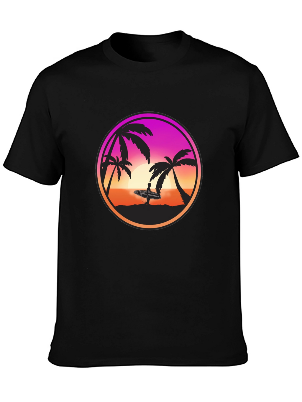 Sunset Surfer Graphic Tee - Black Cotton Blend