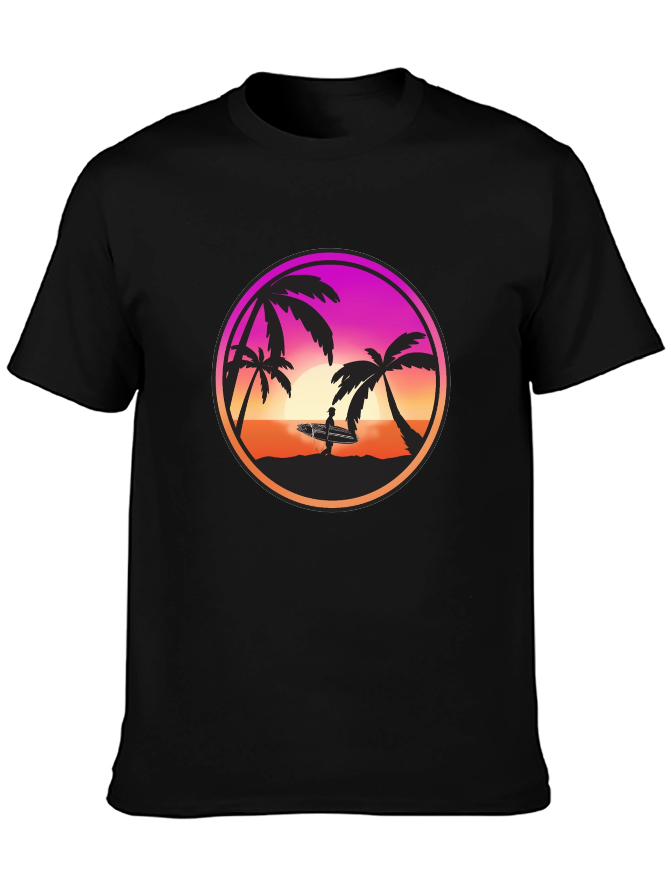 Sunset Surfer Graphic Tee - Black Cotton Blend