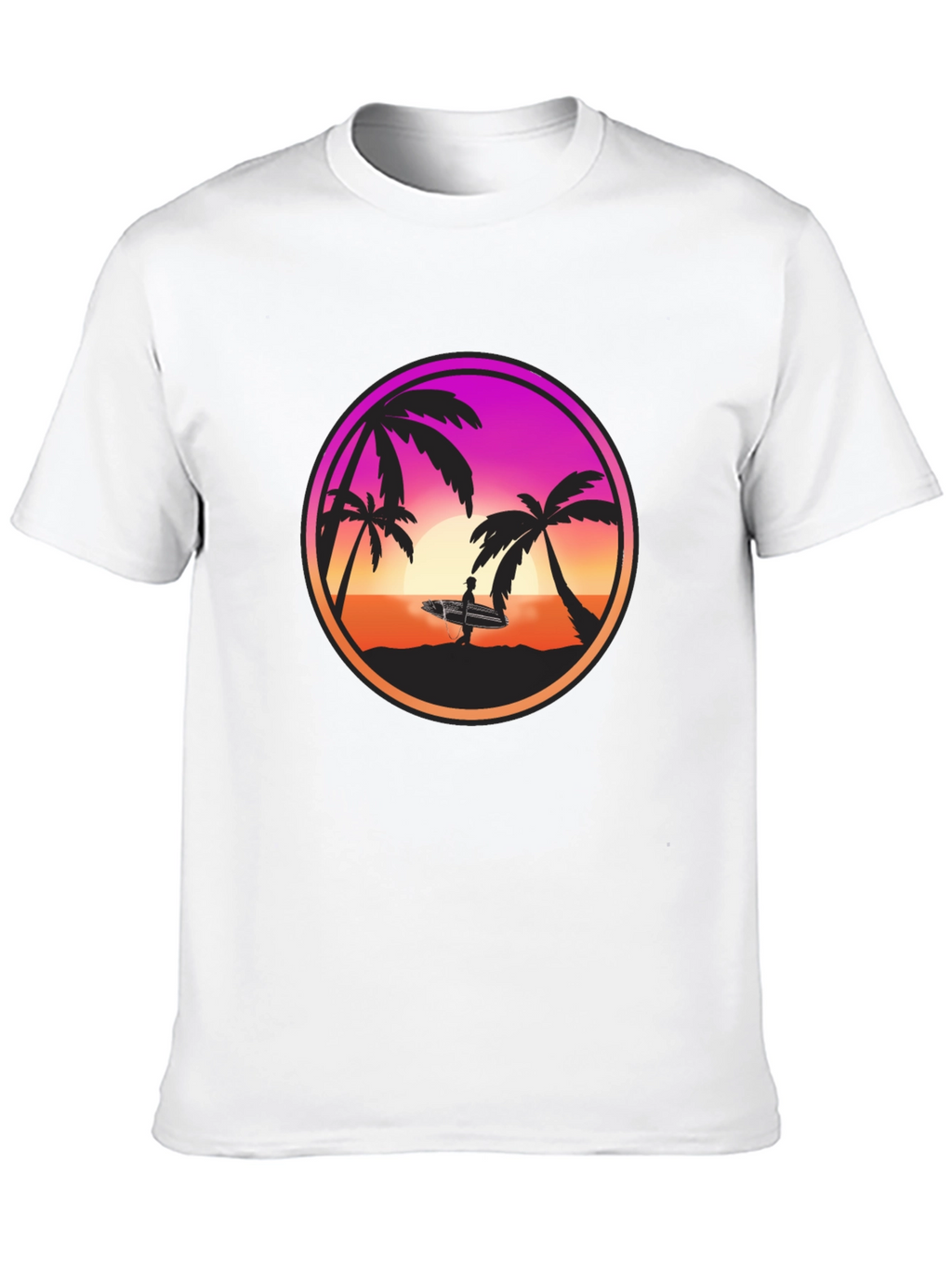 Sunset Surfer Graphic Tee - Black Cotton Blend