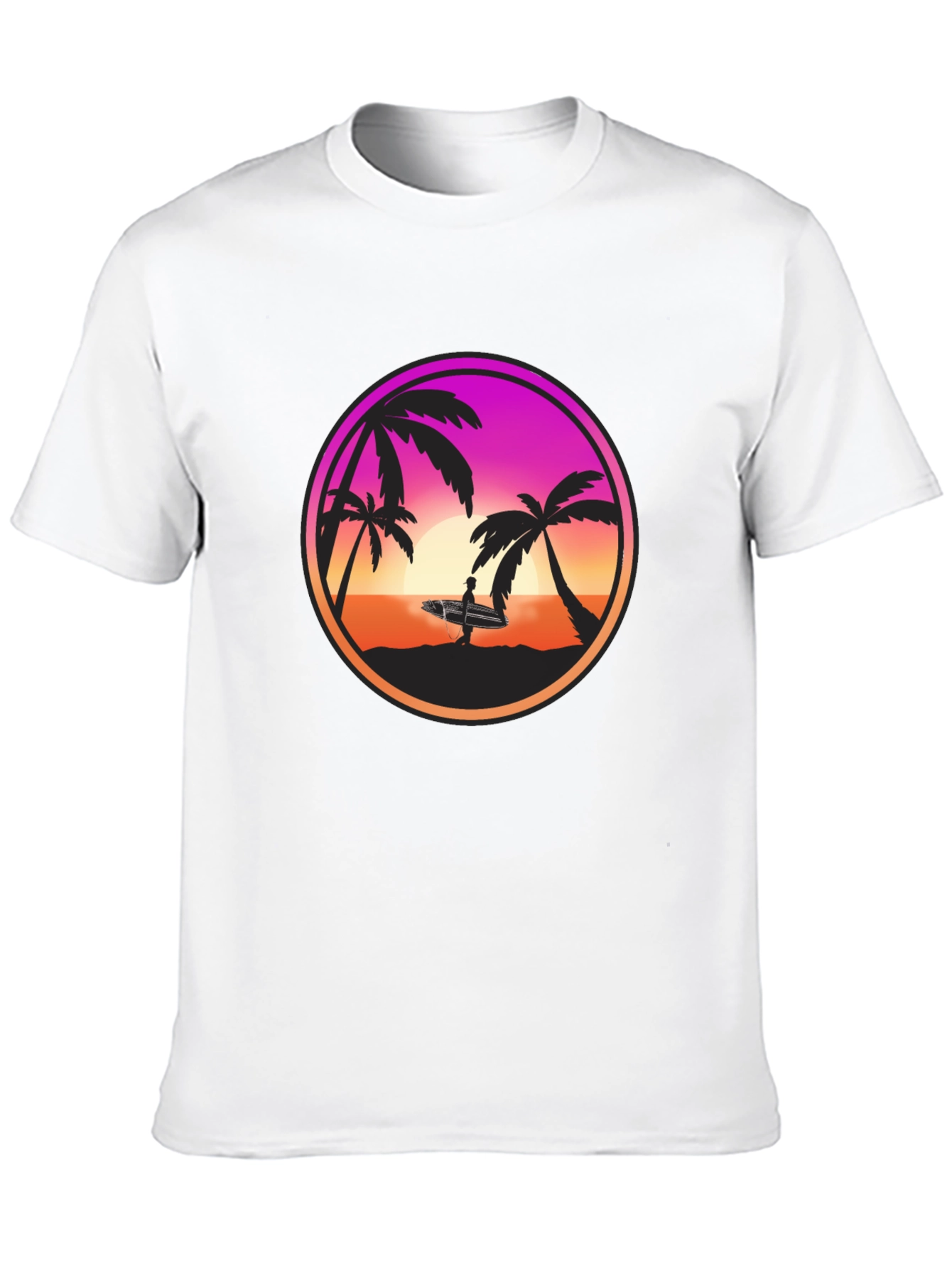 Sunset Surfer Graphic Tee - Black Cotton Blend