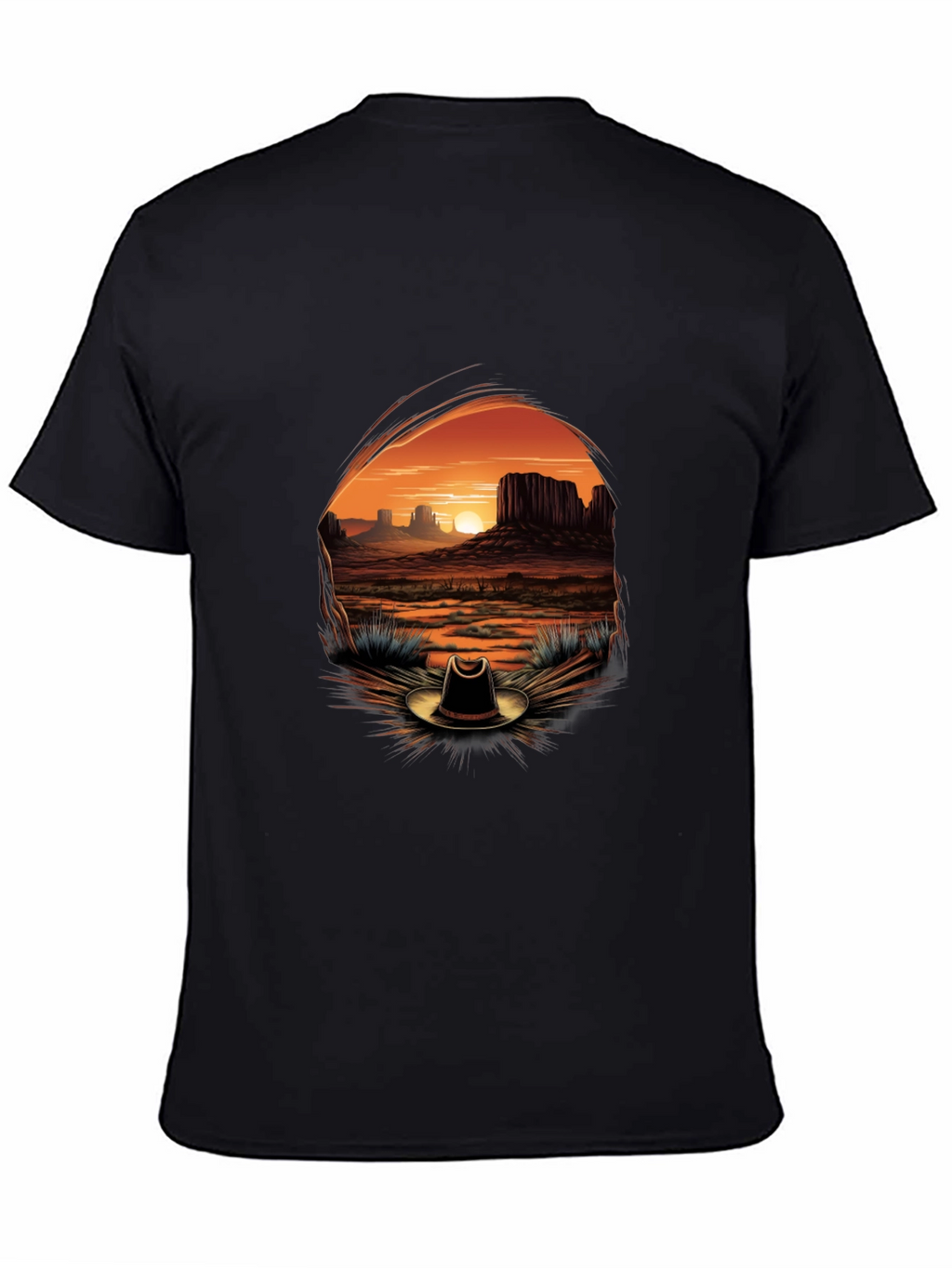 Western Sunset Cowboy Hat Graphic Tee - Black