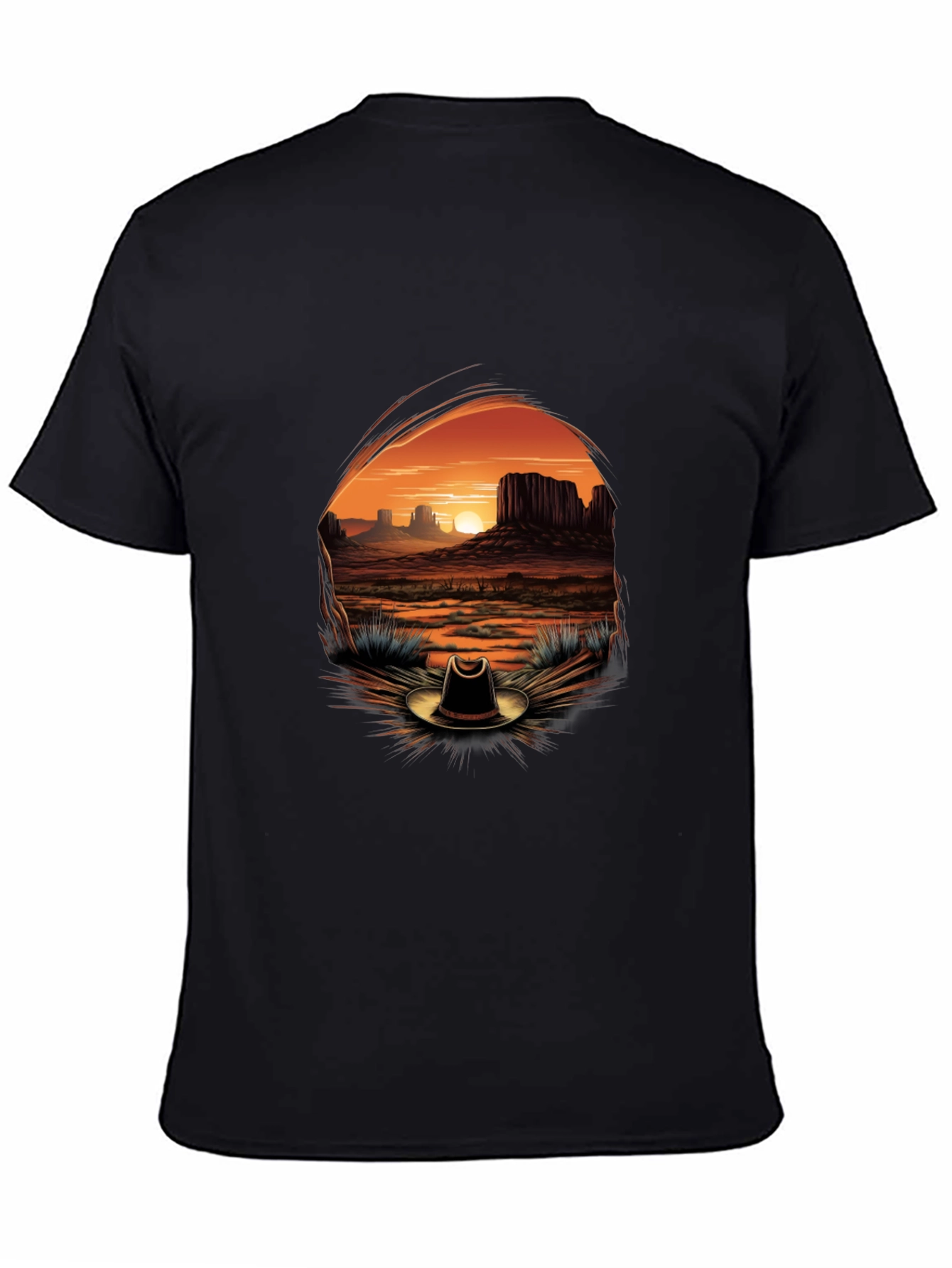 Western Sunset Cowboy Hat Graphic Tee - Black