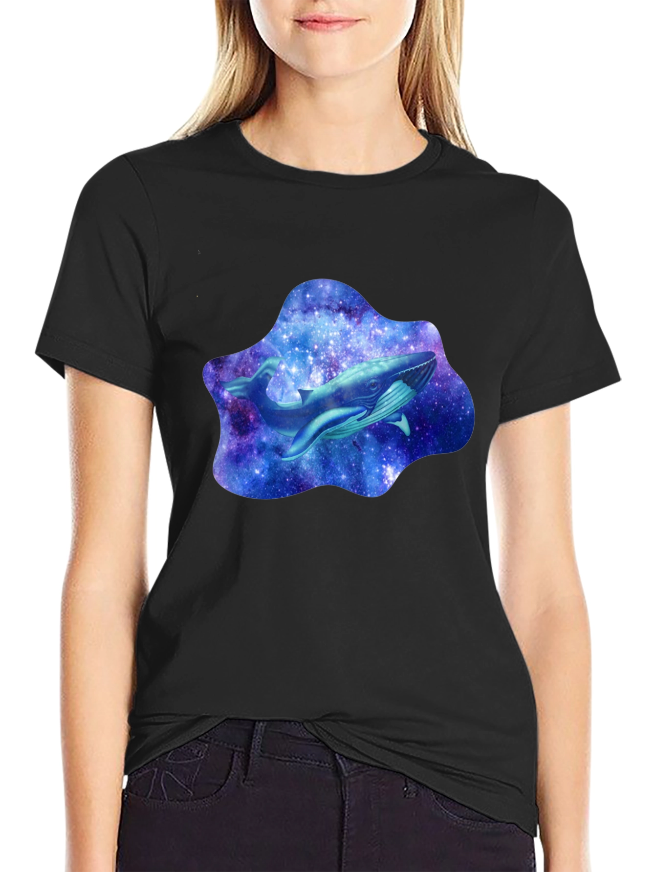 Galaxy Whale Graphic T-Shirt - Stylish Black Tee