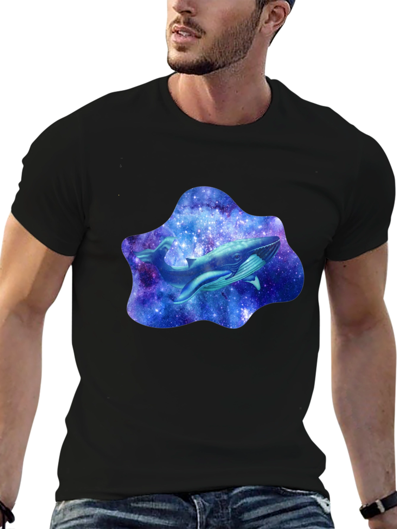Galaxy Whale Graphic T-Shirt - Stylish Black Tee