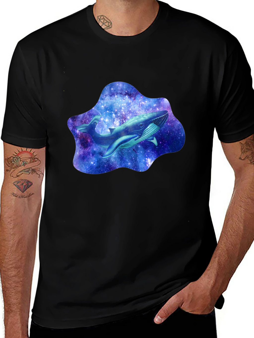 Galaxy Whale Graphic T-Shirt - Stylish Black Tee