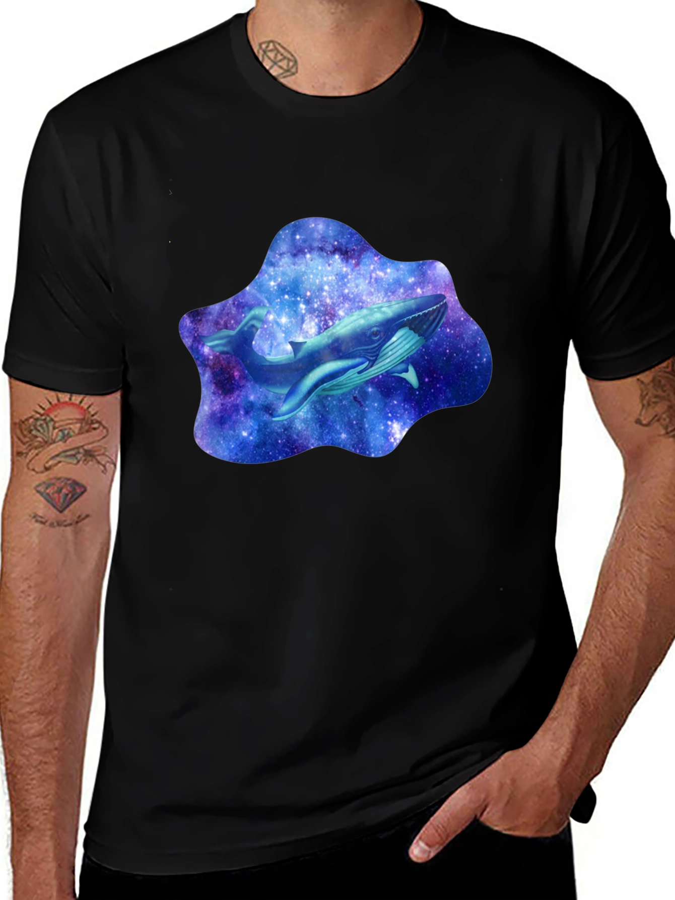 Galaxy Whale Graphic T-Shirt - Stylish Black Tee