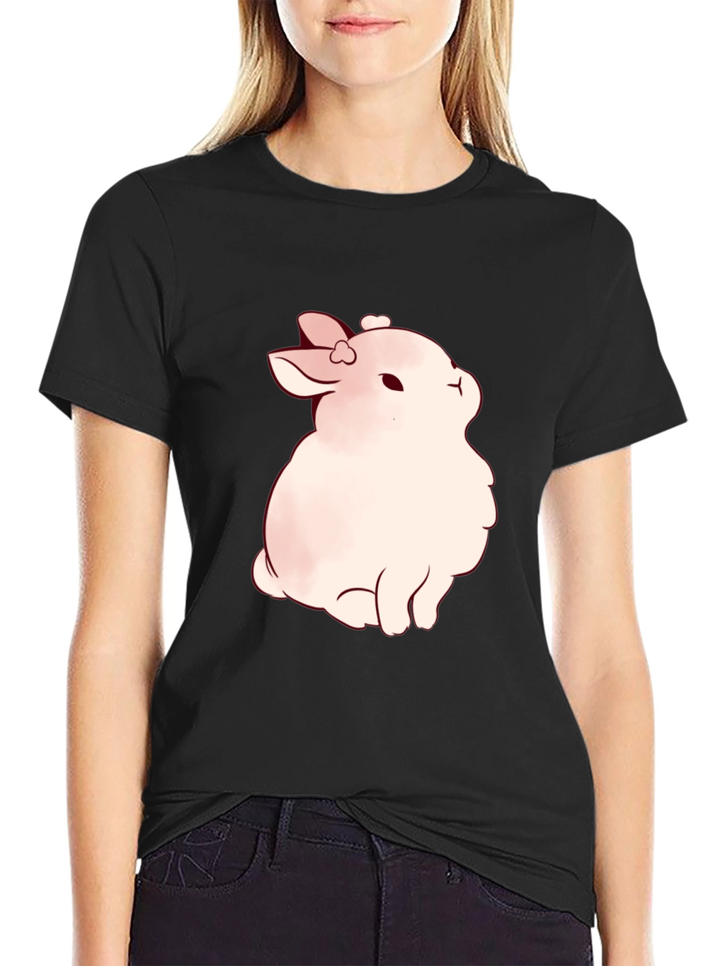 Cute Bunny Graphic Black T-Shirt