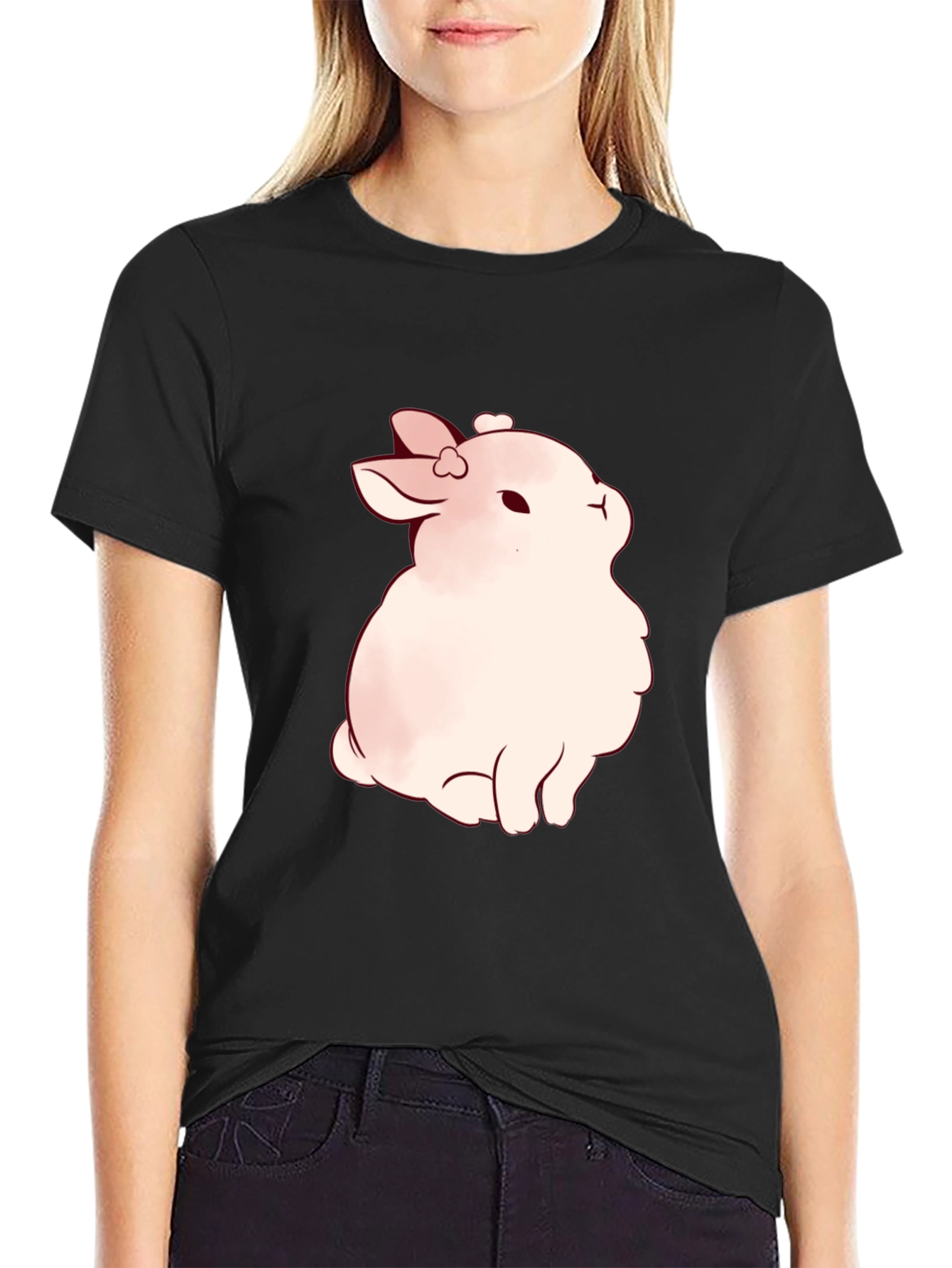 Cute Bunny Graphic Black T-Shirt