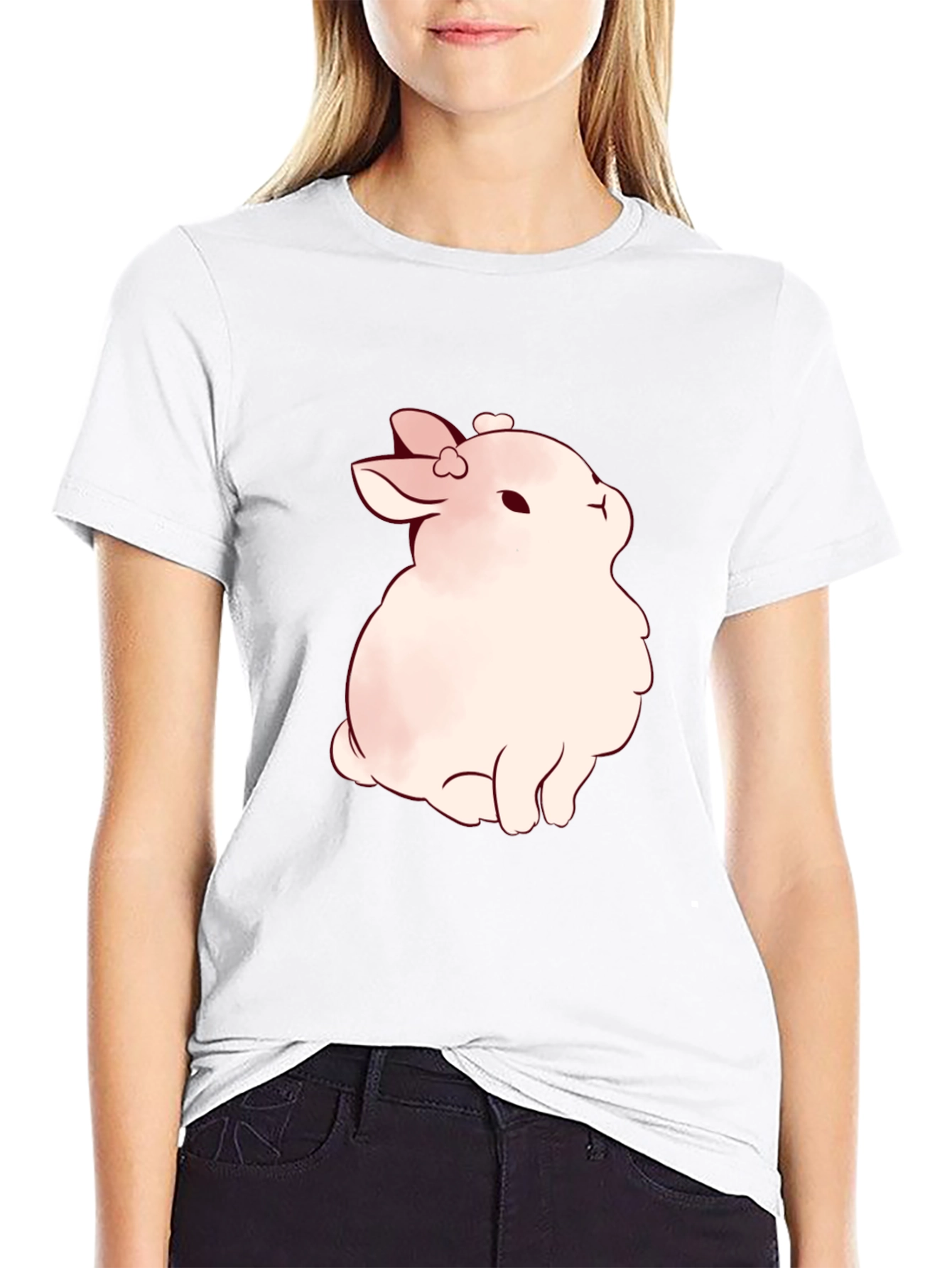Cute Bunny Graphic Black T-Shirt
