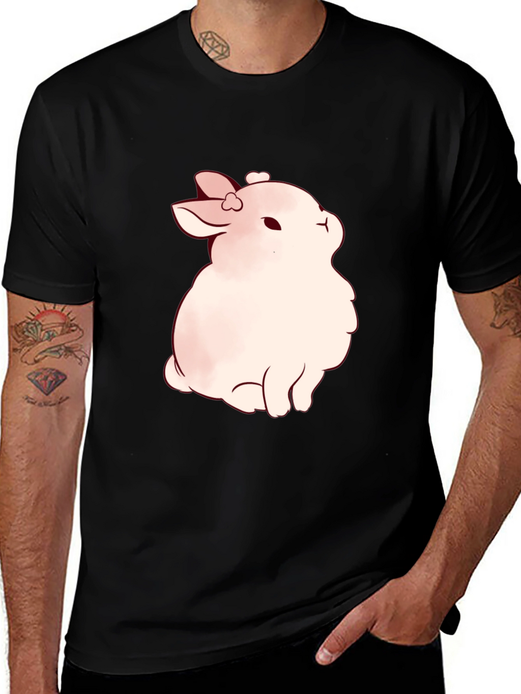 Cute Bunny Graphic Black T-Shirt