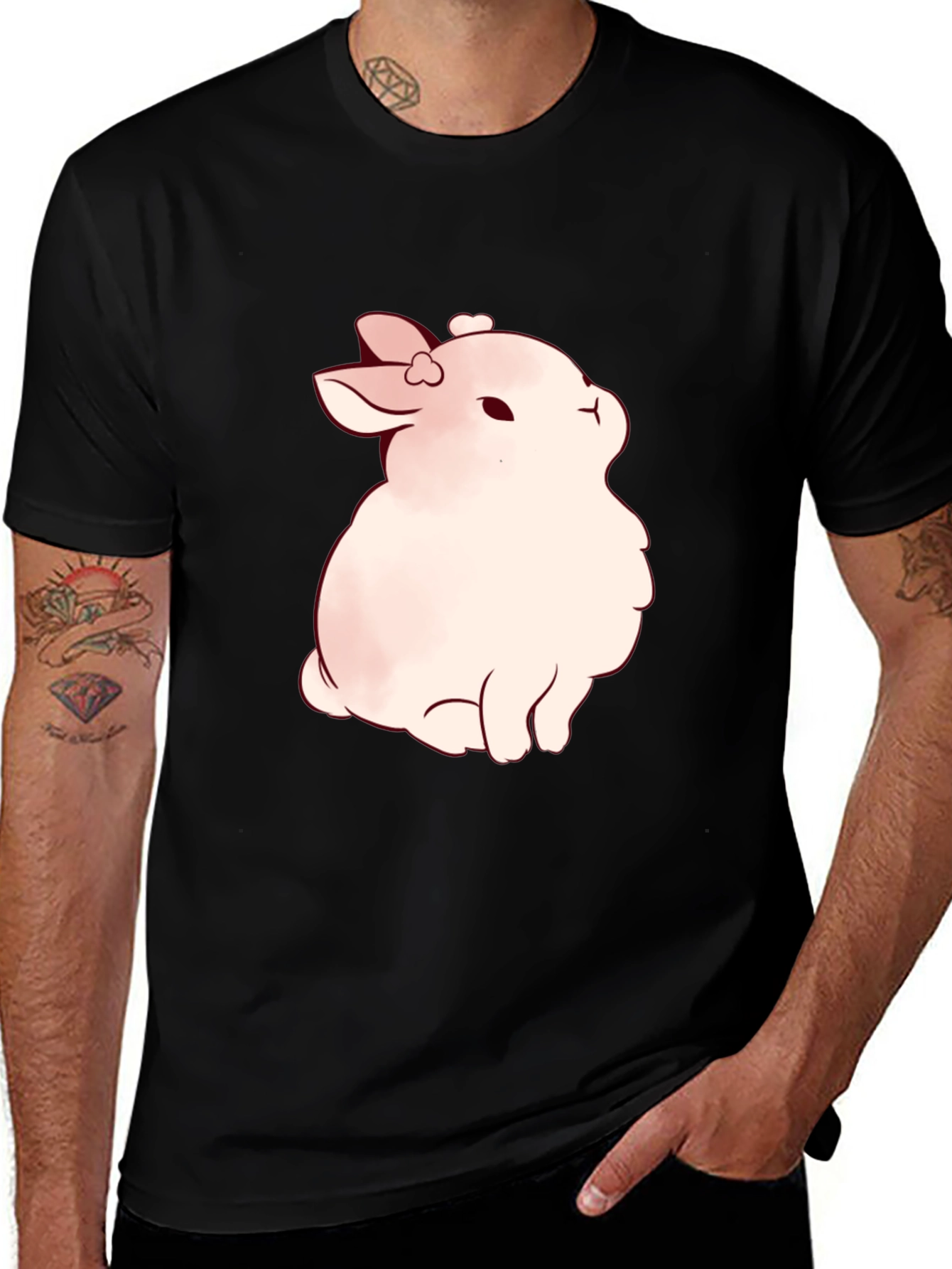 Cute Bunny Graphic Black T-Shirt