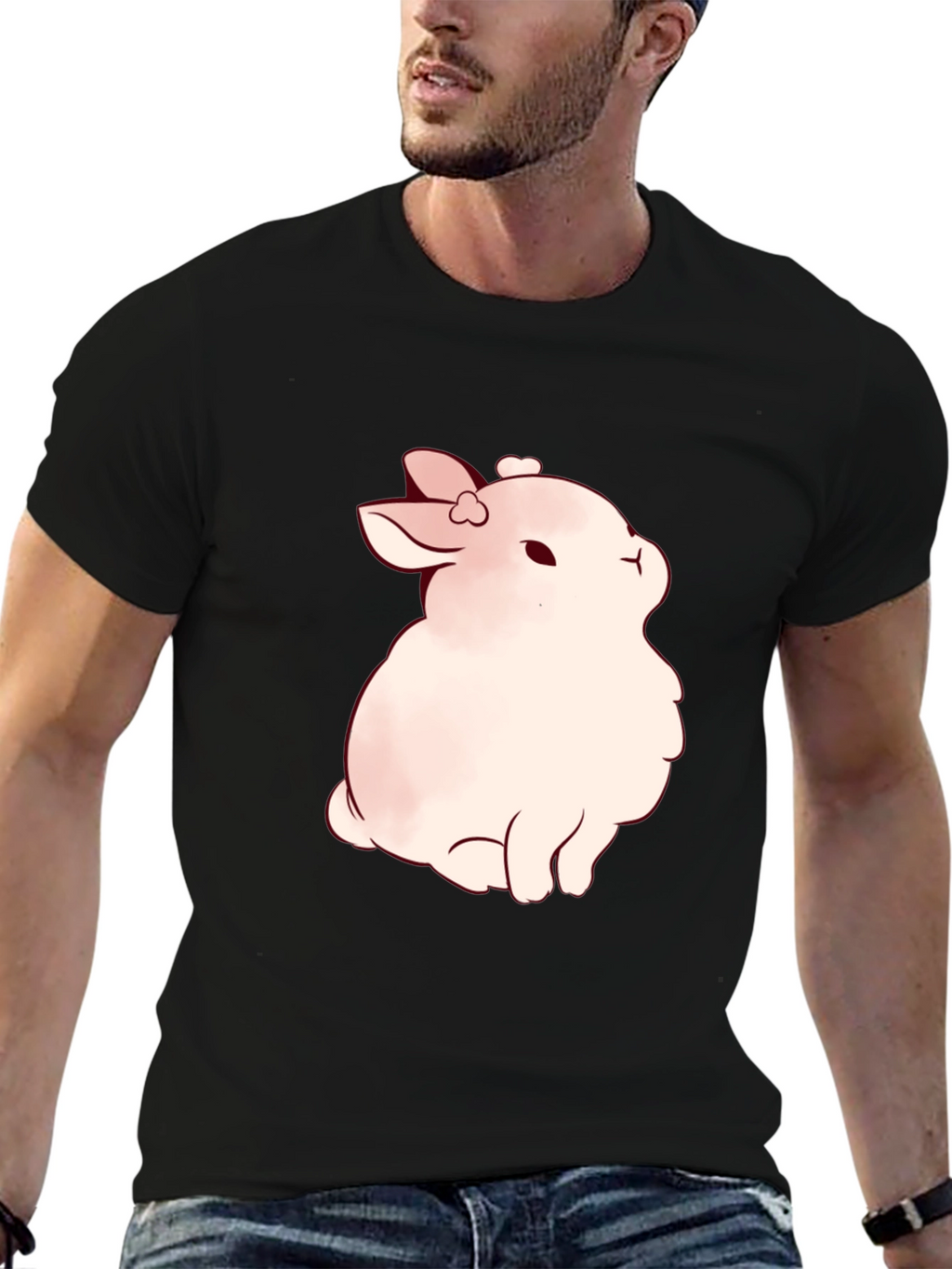 Cute Bunny Graphic Black T-Shirt
