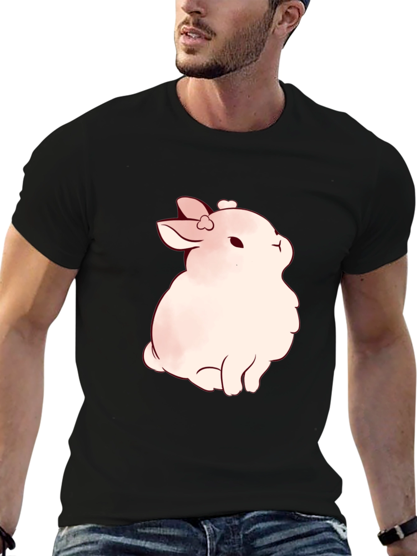 Cute Bunny Graphic Black T-Shirt